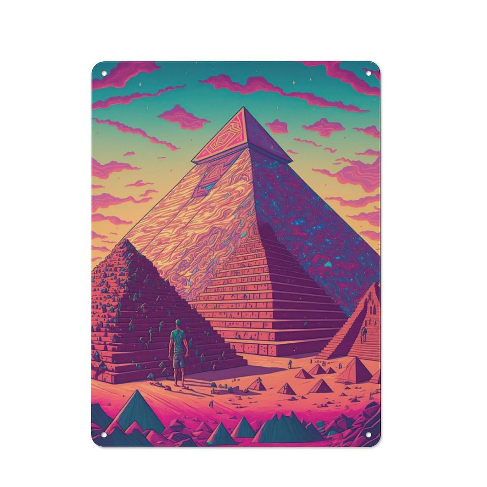 Junmoney Egyptian Pyramid Retro Metal Wall Sign 40X30cm With For Pub Or Café, A Housewarming Gift For Hospitality Wall Decor Collectors