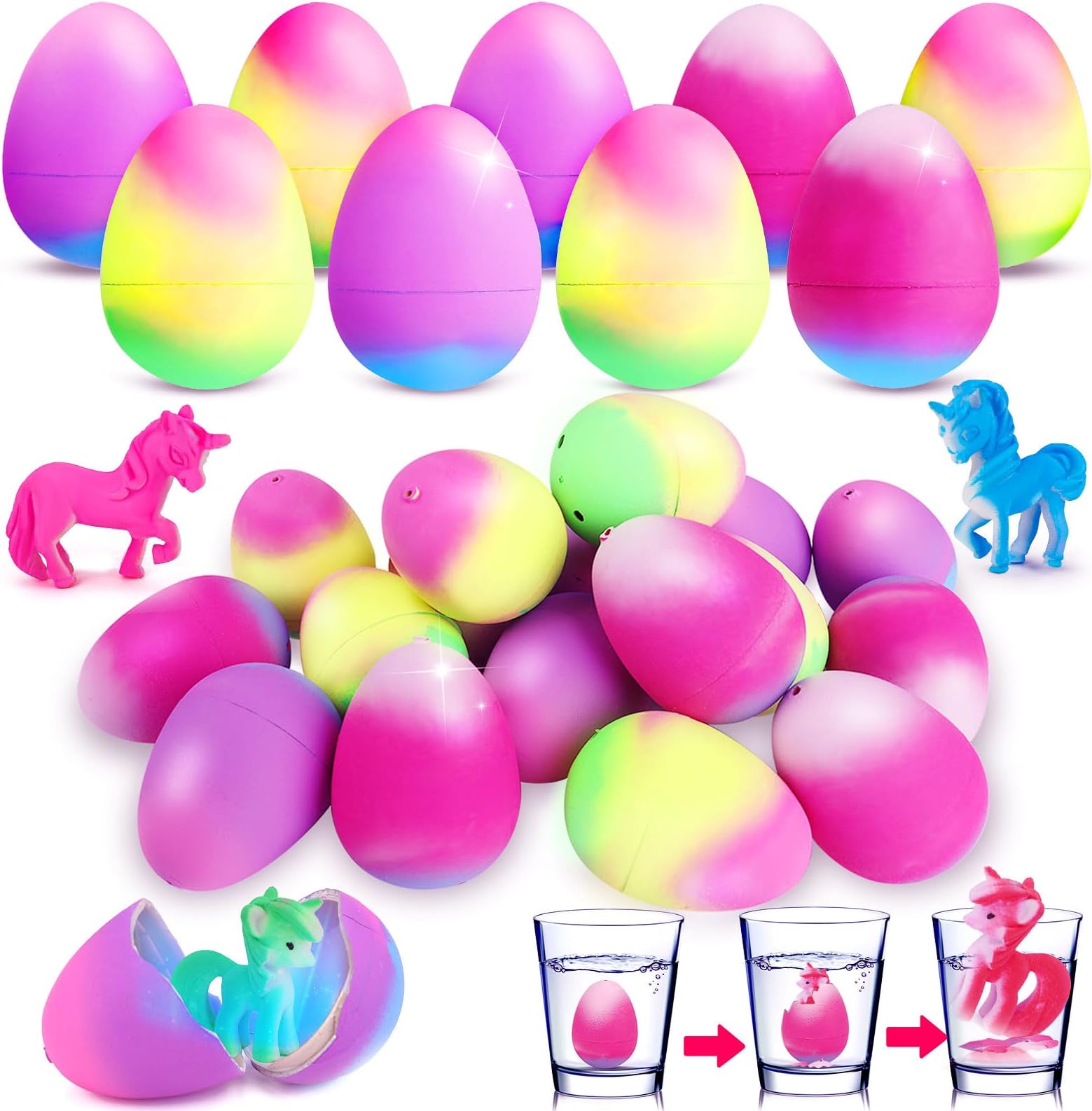 9 PCS Unicorn Hatching Eggs Easter Basket Stuffer Party Favors Treasure Box Toys Classroom Unicorn Toys Girl Gift Easter Egg Bulk Surprise Item for 4 5 6 7 8 Year Old Kid Prizes Goodie Bag Stuffer
