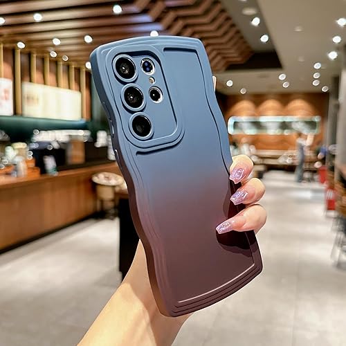 Miniatura 2 de Funda compatible con Samsung Galaxy S22 Ultra 5G, bonito marco ondulado de color degradado, a prueba de golpes, funda protectora suave (azul vino