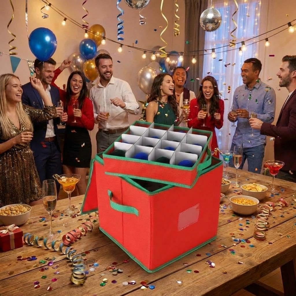 Garvee 2 Pack Wedding & Party Decoration Storage Box with 128 Compartments, 13x13x13.4 Inch Foldable Organizer with Adjustable Dividers & Zippered Lid, for Ornaments, Baubles, Small Event Decor