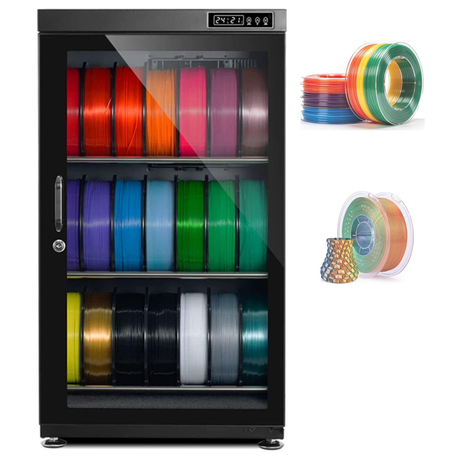 SENJINGHUA 3D Printer Filament Dryer Box, Ultra-Quiet Anti-Moisture Storage Box w/Humidity Control (RH15% - RH60%), Filament Dehydrator for PLA,ABS, Holds Up to 10-12/15-21 Rolls 3Tier