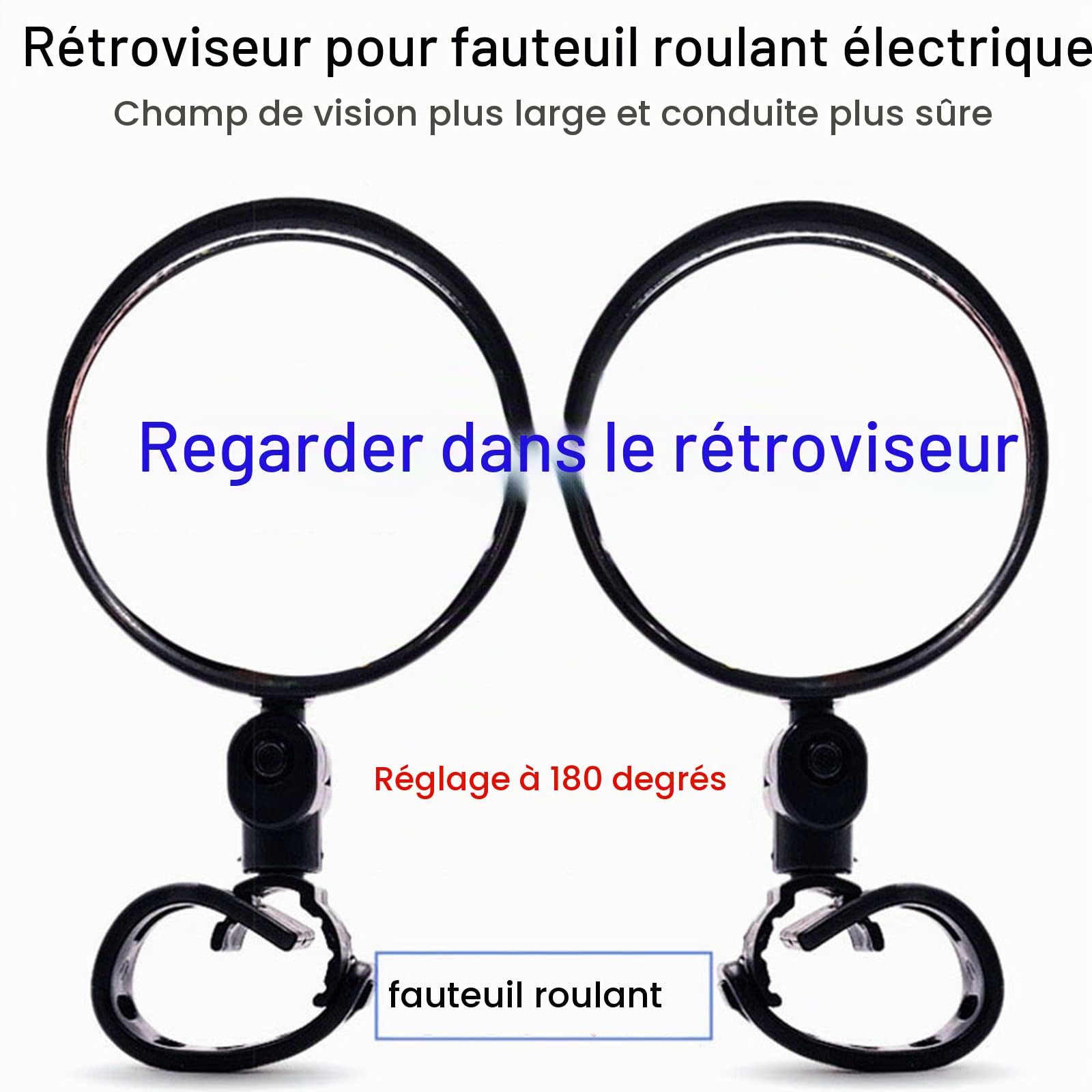 Rétroviseur Pivotant à 360° pour Fauteuil Roulant, Grand Angle, Convient à La Conduite en Toute Sécurité d'un Fauteuil électrique