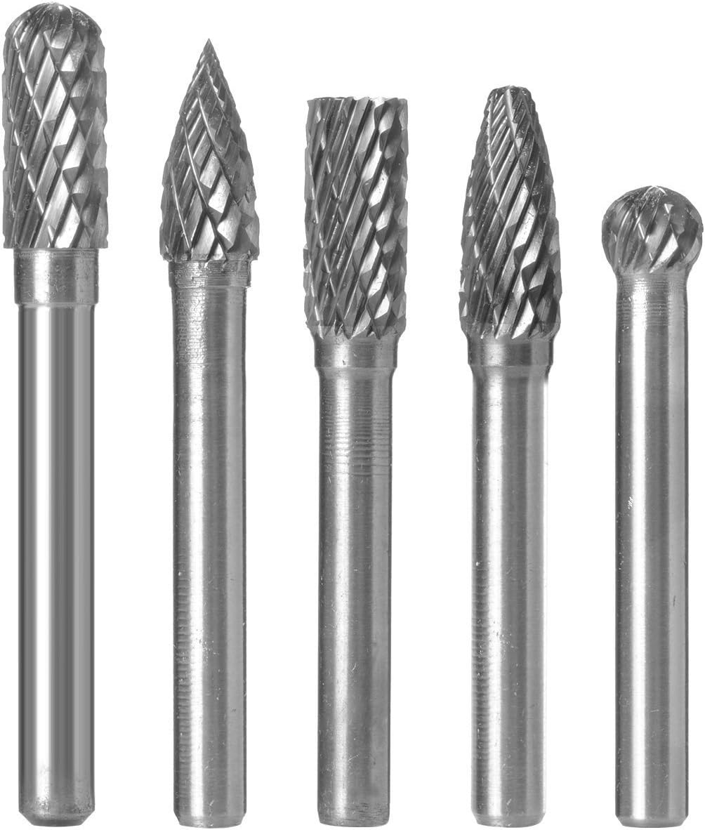Carbide Burr Bits KangTeer 5pcs 8mm Dia 1/4" Shank Double Cut Tungsten