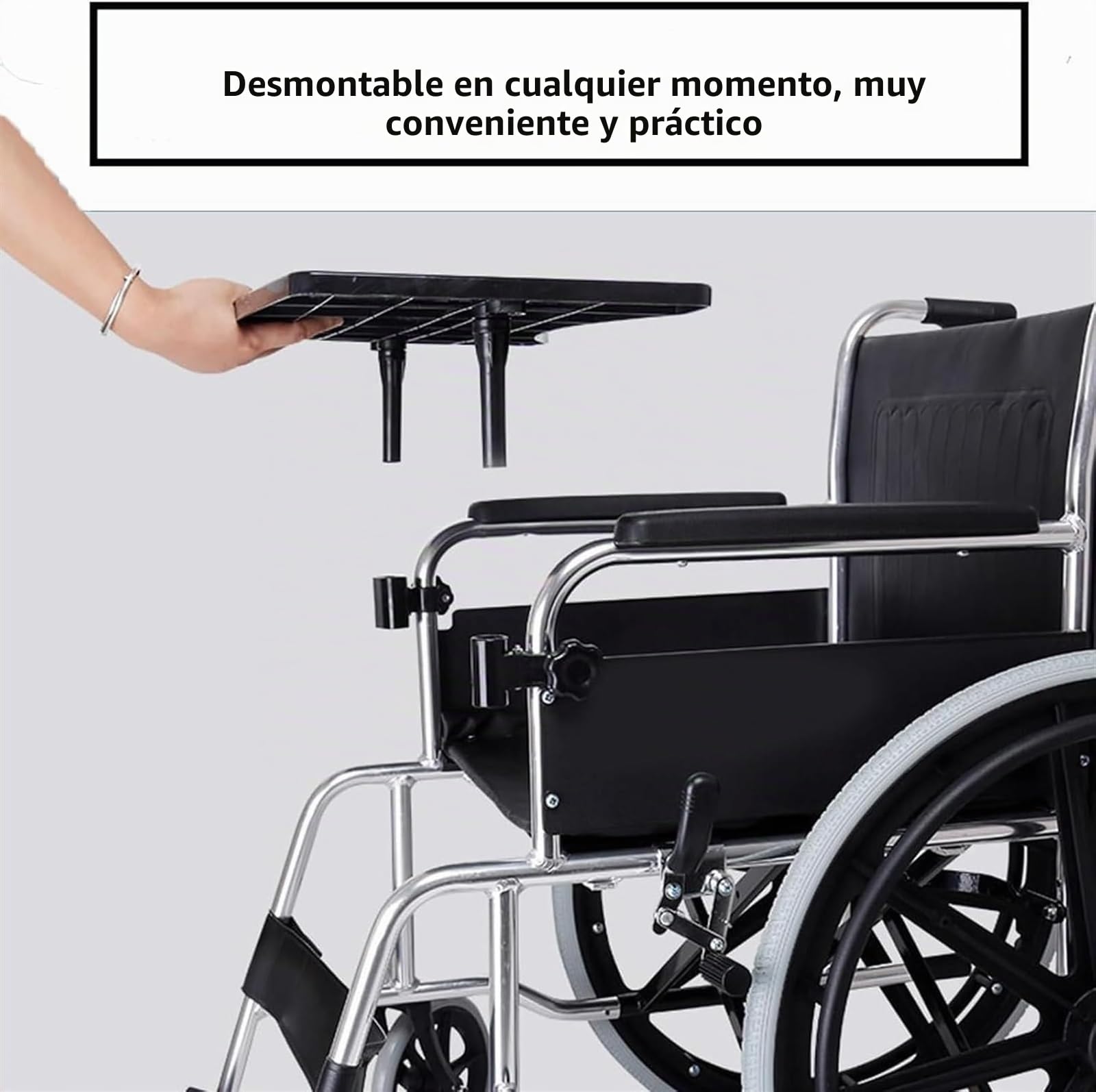 Bandeja para silla de ruedas desmontable, mesa de plástico para el regazo, accesorio de movilidad, bandeja para el regazo de silla de ruedas extraíble y duradera, mesa de comedor ligera y portátil par