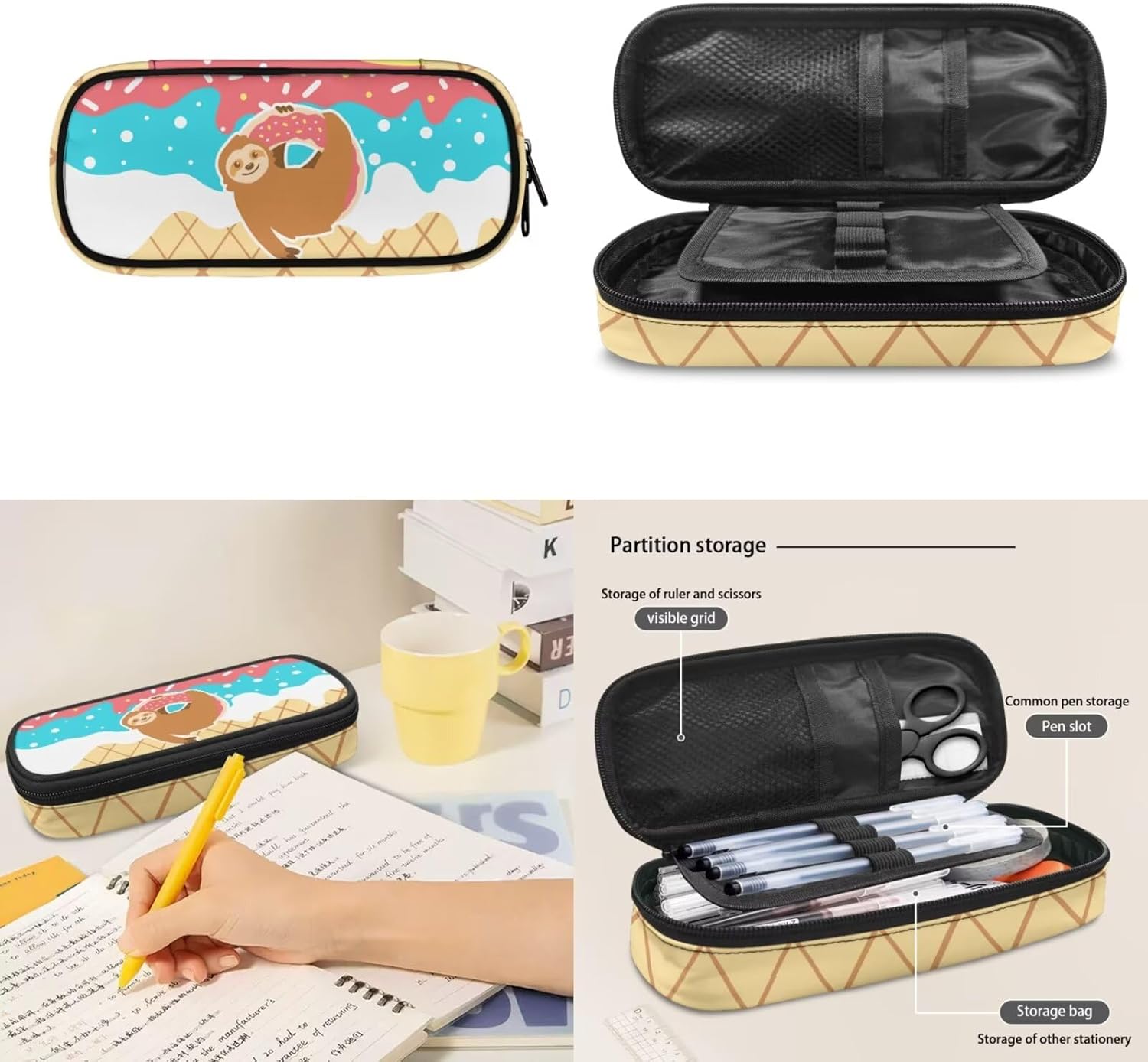 Sloth Cartoon Kids Backpacks School Bag and Insulated Lunch Bag Lightweight Set with Pencil Case Lunch Tote Portable for Home Work Sport School