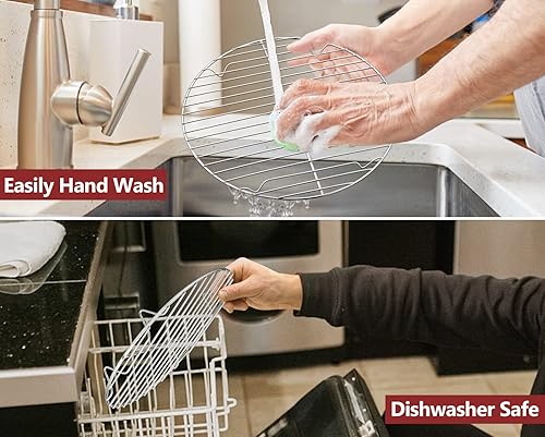 Miniatura 4 de TeamFar Estante de enfriamiento, estante de alambre de acero inoxidable de 10.5 pulgadas, estantes redondos para hornear para cocinar al vapor,