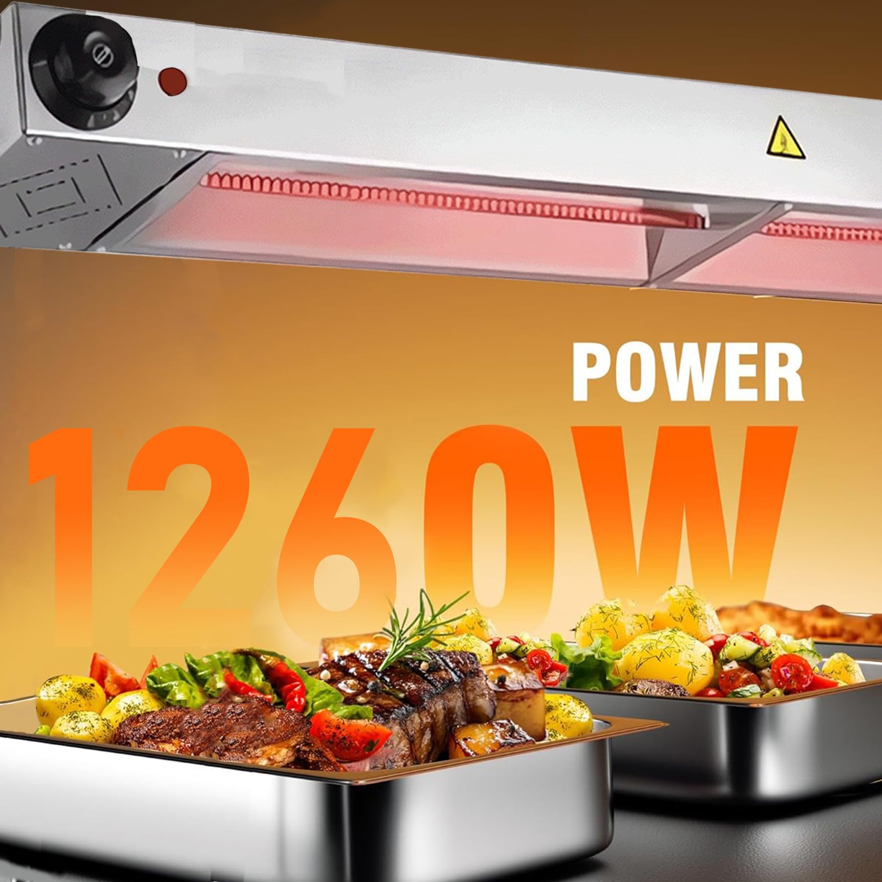 Lampada Riscaldante per Alimenti, Sospeso Lampada Riscaldante Infrarossi Alimenti, Lampada Scaldavivande Commerciale per Ristorante Cucina Buffet, Temperatura Regolabile 30-80°C (1PC, 120cm)