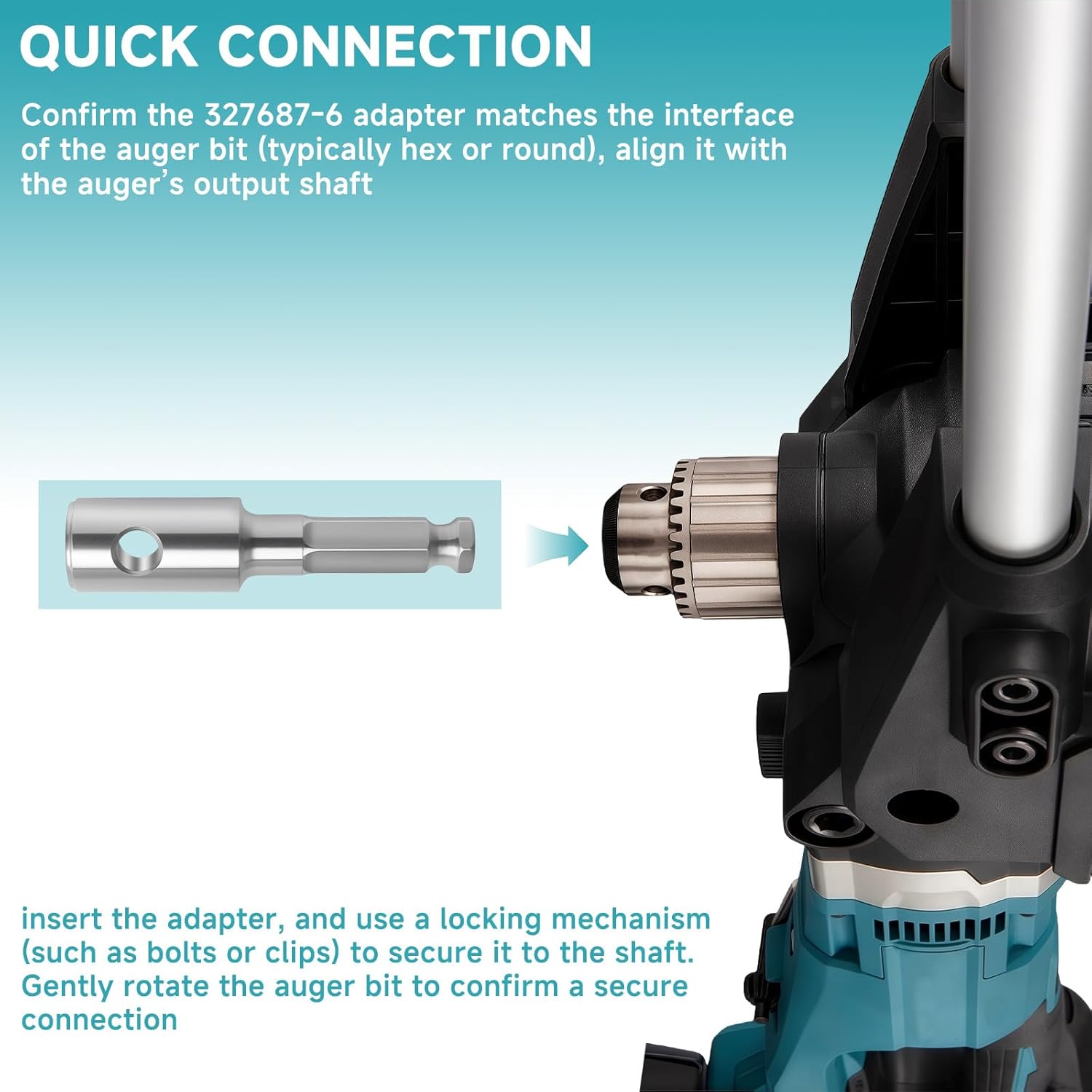 327687-6 Earth Auger Bit Adapter D, 7/16" Hex Shank, Compatible with Makita DDG460 Cordless Earth Auger, Industrial Earth Auger Drill Bit Adapter Accessories