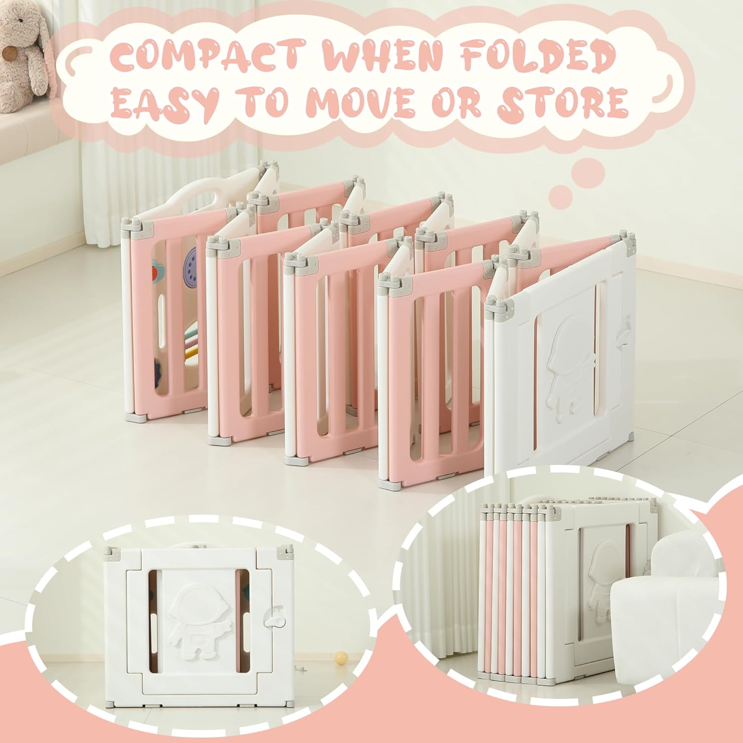 18 Panels Baby Play Pen, Extra Large Baby Playpen, Foldable Astronauts Play Pens for Babies and Toddlers, Adjustable Portable Fence Gate Playpen Yard, Pink