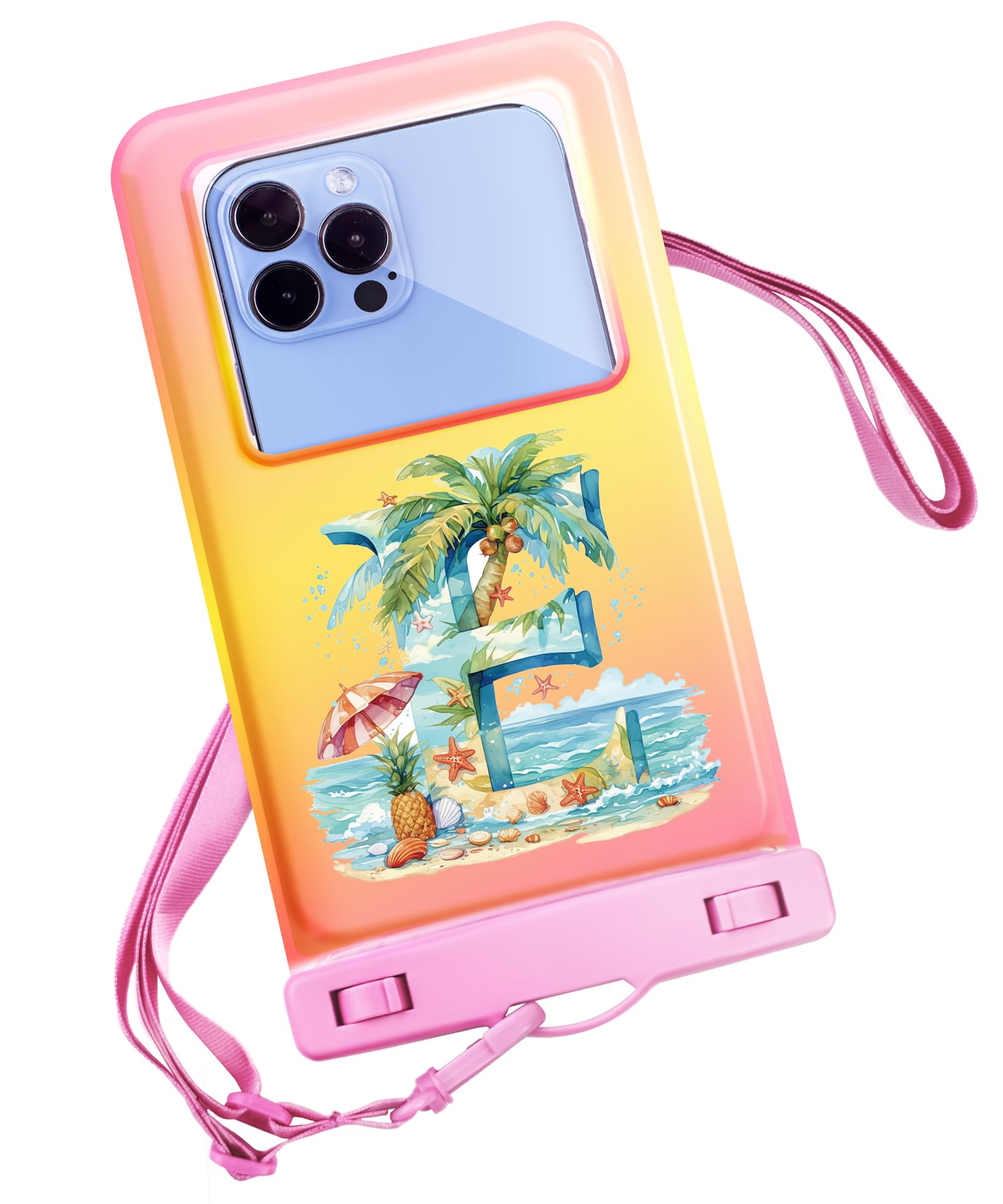 Personalized Initial Waterproof Phone Pouch Case - IPX8 Cellphone Dry Bag with Lanyard for iPhone 16/15/14/13/12 Pro Max (6.1–6.9"), Beach & Cruise