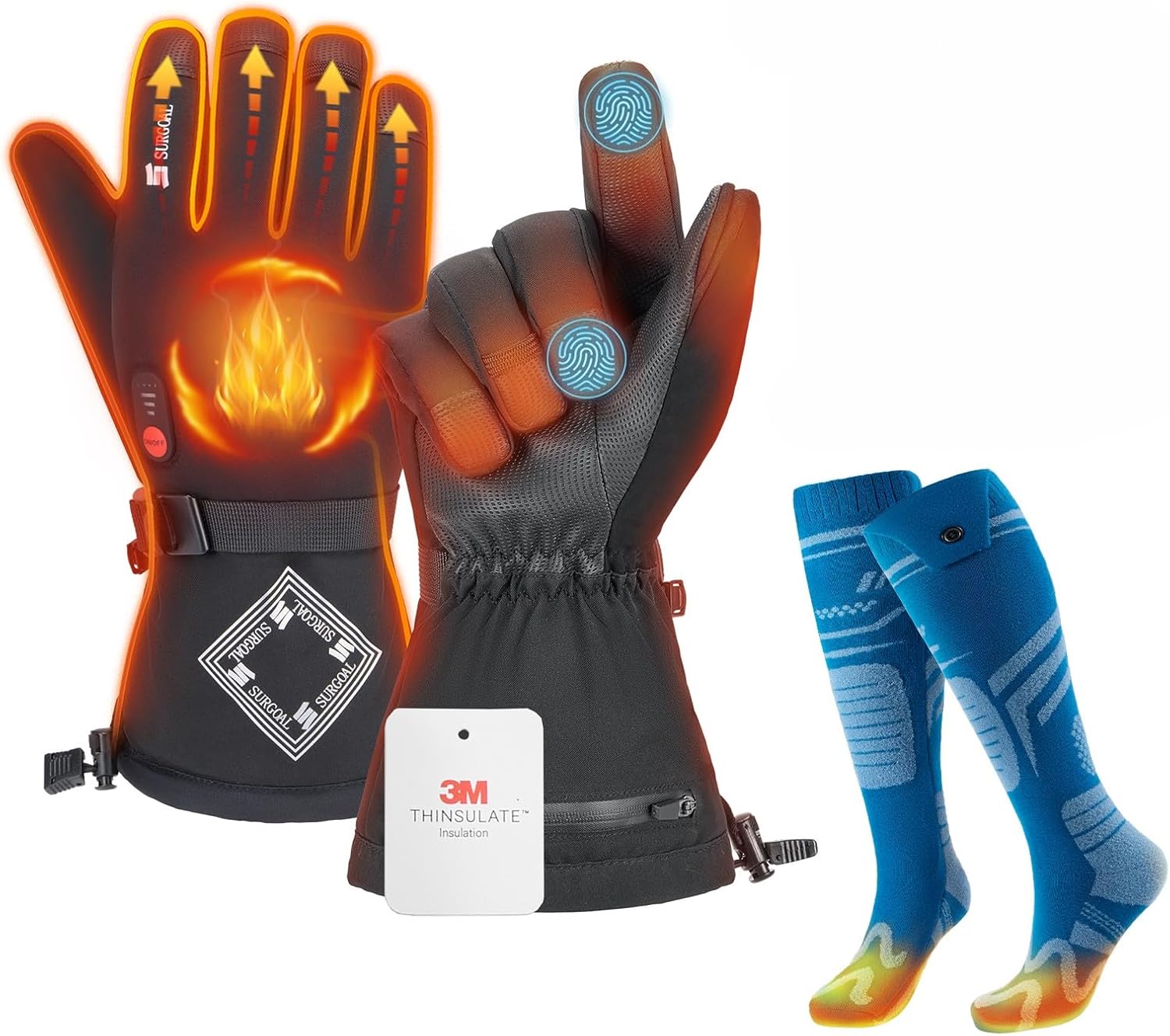 Experience up to 8 Hours of Continuous Warmth with SURGOAL Heated Gloves and Merino Wool Heated Socks.