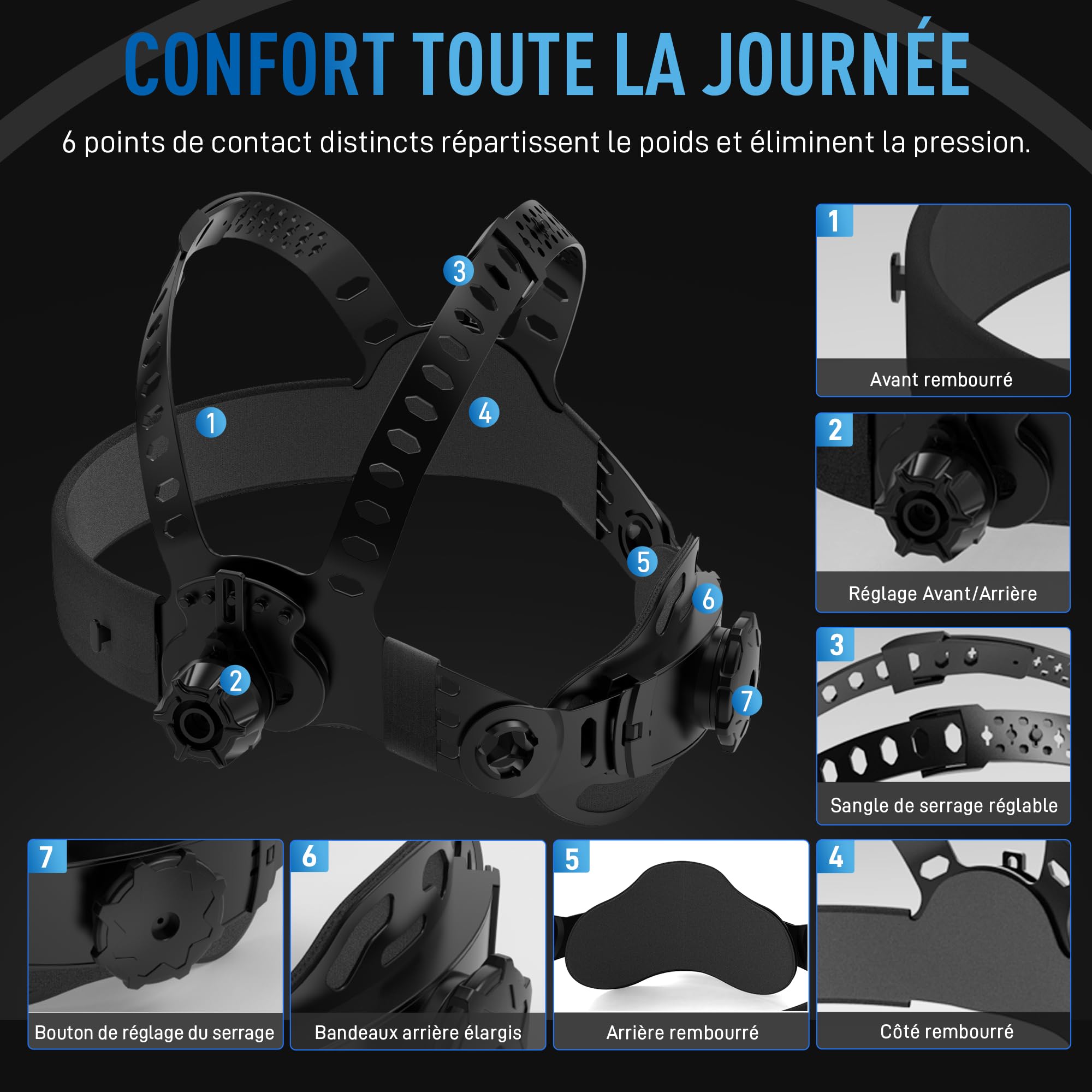 ANDELI Casque de Soudage Auto-Darkening, 18,3 x 8,1cm Filtre + True Color | Cagoule Soudure Vision Panoramique 180°丨Charge Rapide USB-C丨Protection DIN16 UV/IR丨Pour MIG/MAG/TIG/ARC/Meulage/Coupe
