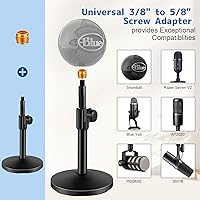 Vista 2 de BILIONE Versatile Desktop Microphone Stand, Adjustable Table Mic Stand with Large Microphone Clip, Cell Phone Clip, 5/8" Male to 3/8" Female Metal