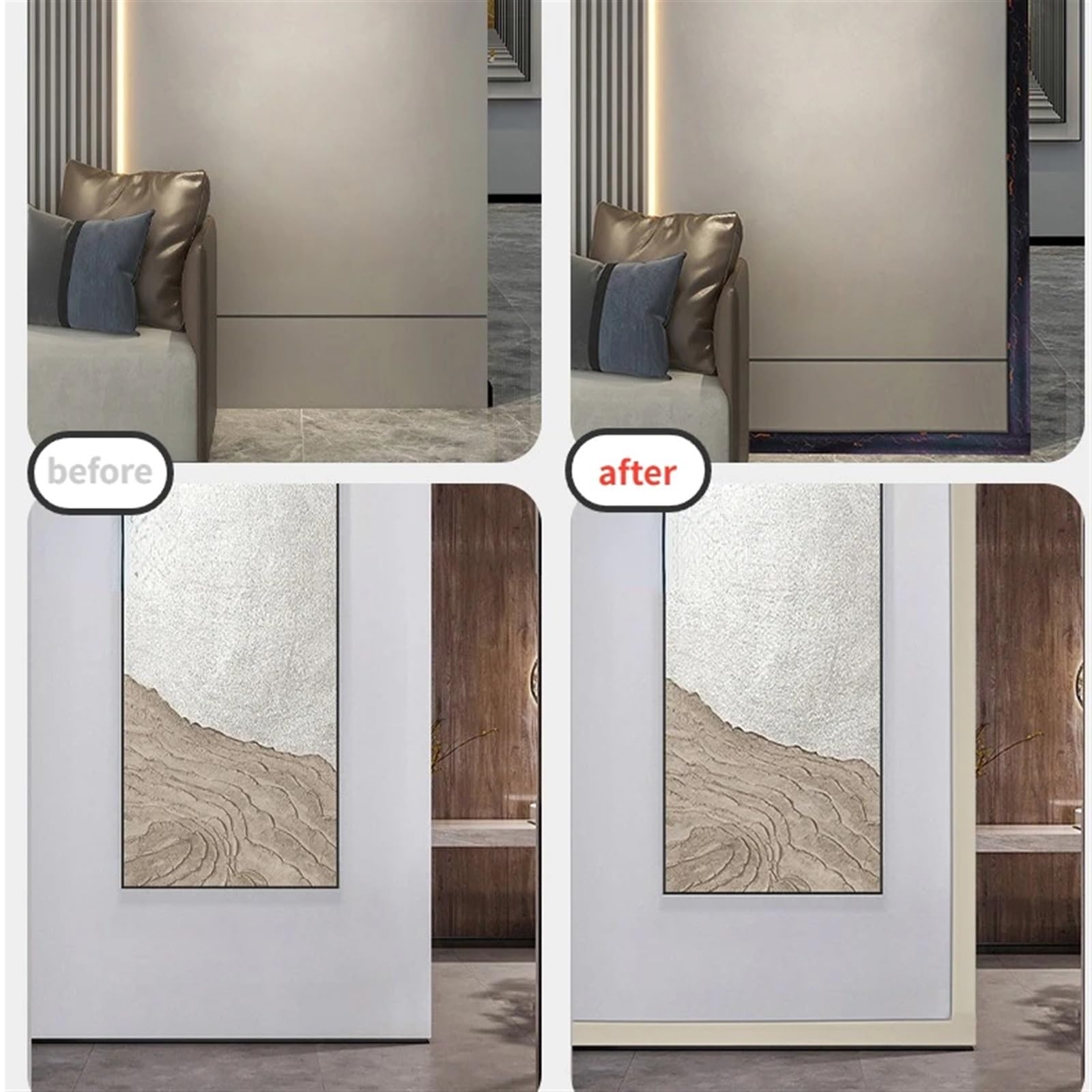 Finiture Del Battiscopa 2 pz m battiscopa autoadesivo linea 3D adesivo da parete ispessito anti-collisione strisce decorative camera letto soggiorno d'angolo(Gold agate)