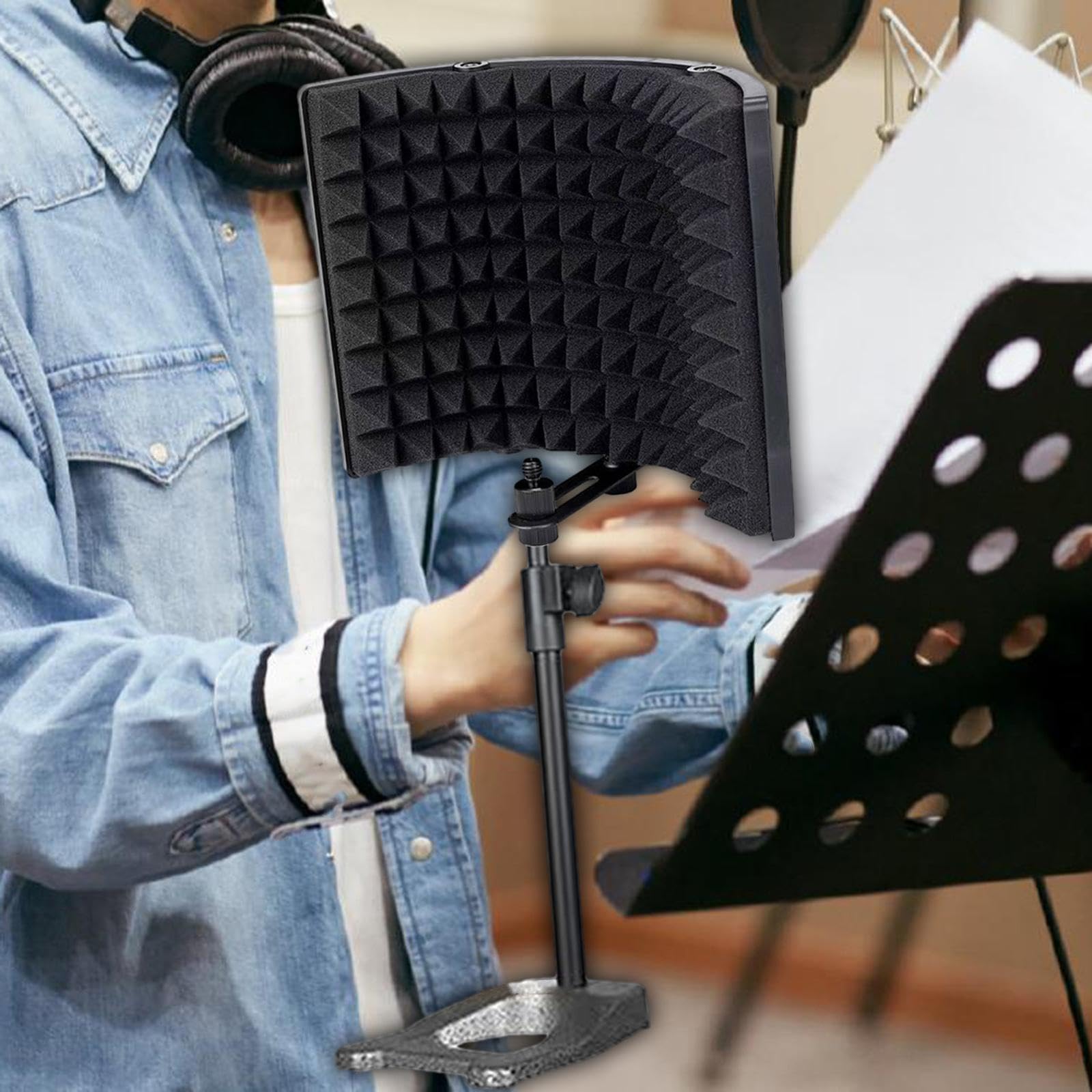 F Fityle Bouclier d'isolation de microphone à 3 panneaux, pare-vent pour équipement d'enregistrement, chant, diffusion, 3 panneaux avec support