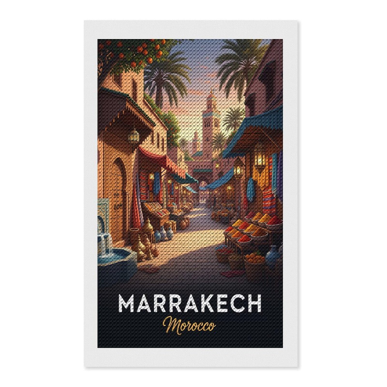 Junmoney Marrakech Morocco Street Scene Diamond Painting Kit 12"x20", Easy Handmade Project, Cosy Home Accent, for Craft Lovers, Holiday Gift Idea