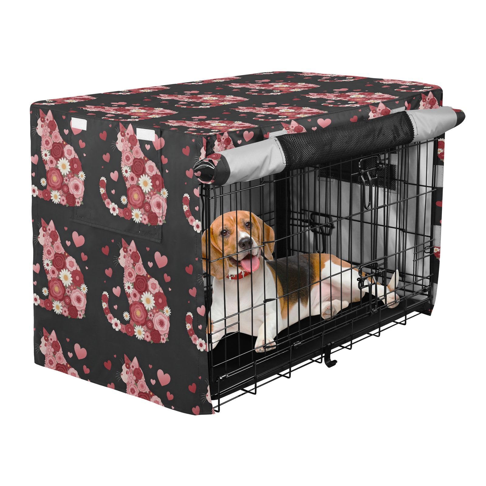 Housse de niche en tissu Oxford rose motif floral et cœur Saint-Valentin