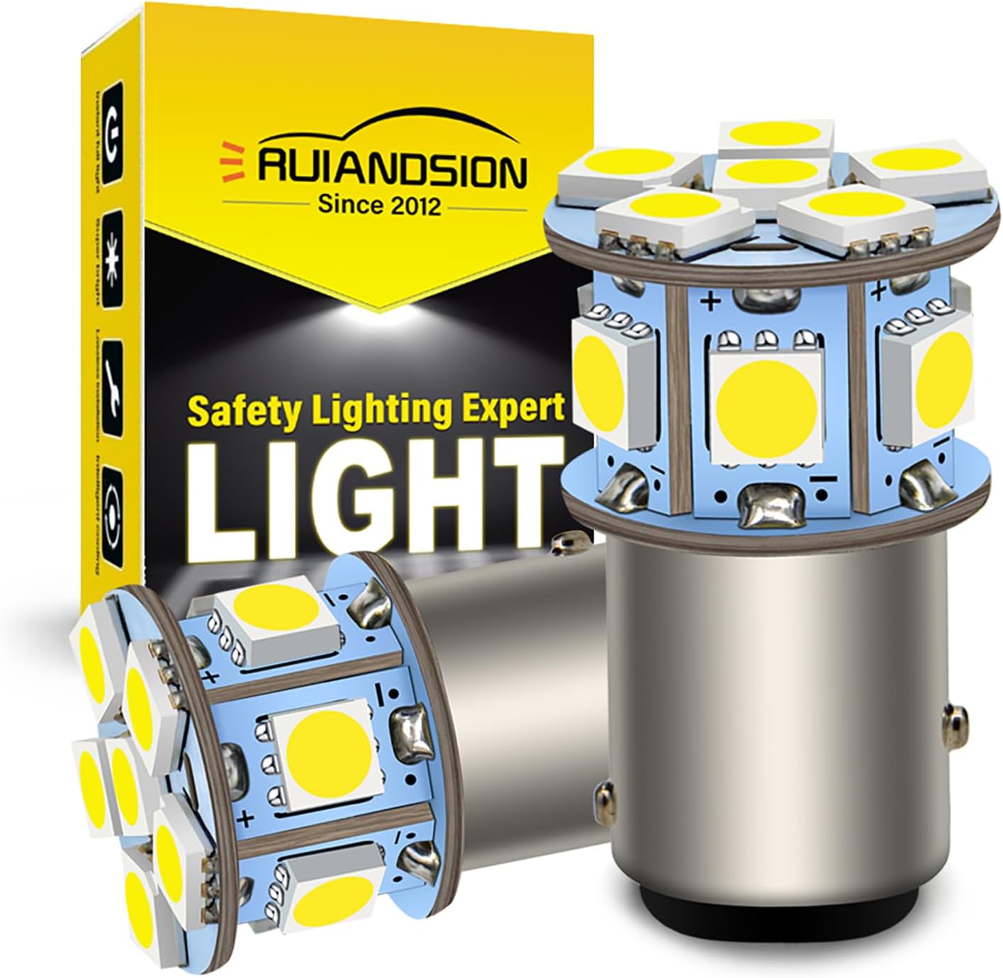 Ruiandsion 2pcs 1157 LED Bulb White 6V BAY15D 5050 12SMD LED Light Bulbs for Back Up Reverse Lights Brake Lights Tail Lights,Non-polarity