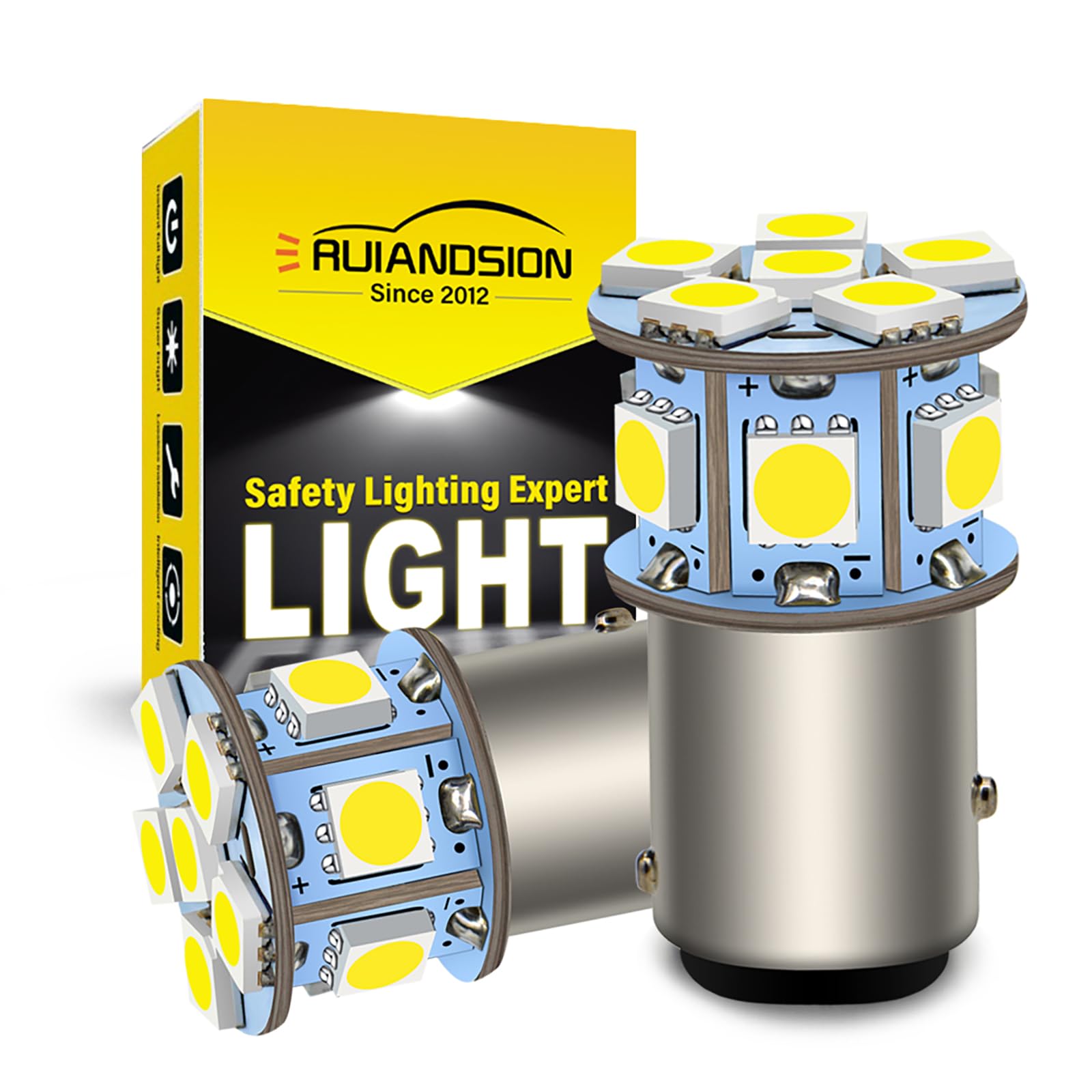 Ruiandsion 2pcs 1157 LED Bulb White 6V BAY15D 5050 12SMD LED Light Bulbs for Back Up Reverse Lights Brake Lights Tail Lights,Non-polarity