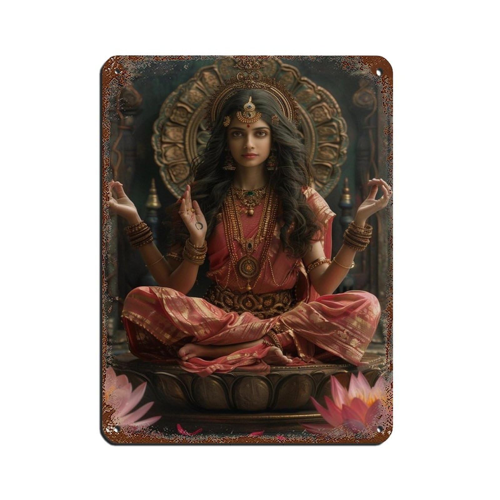 Lakshmi Art-Goddess Art (4) Retro Poster Metal Tin Sign Chic Art Retro Iron Painting Bar People Cave Cafe Family Garage Poster Wall Decoration 12x16inch(30x40cm)