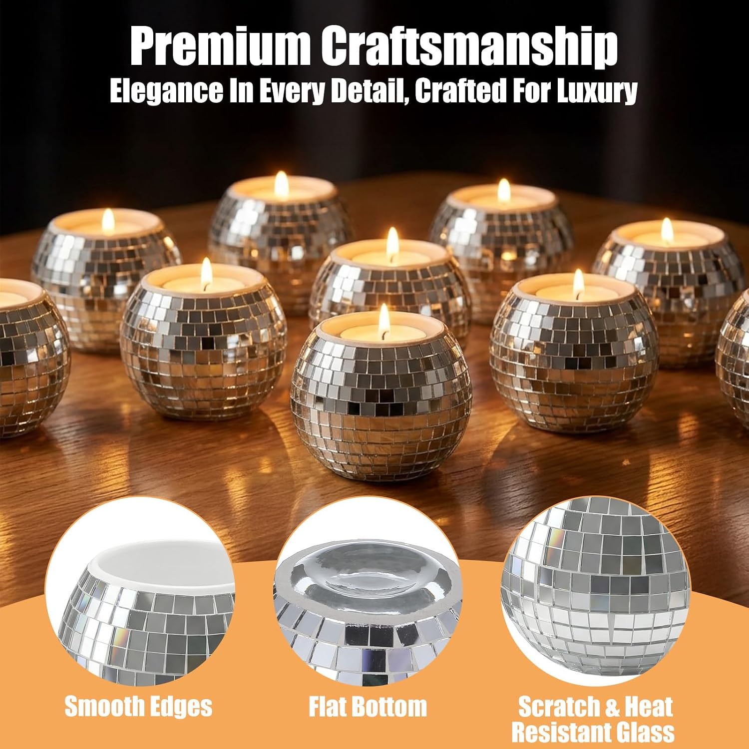 12 Pcs Disco Ball Candle Holder, 2.2" x 2.8" Glass Mirror Silver Votive for Tealights, Perfect Disco Ball Centerpieces for Wedding, Party, NYE, Christmas Table Decor & Unique Gifts