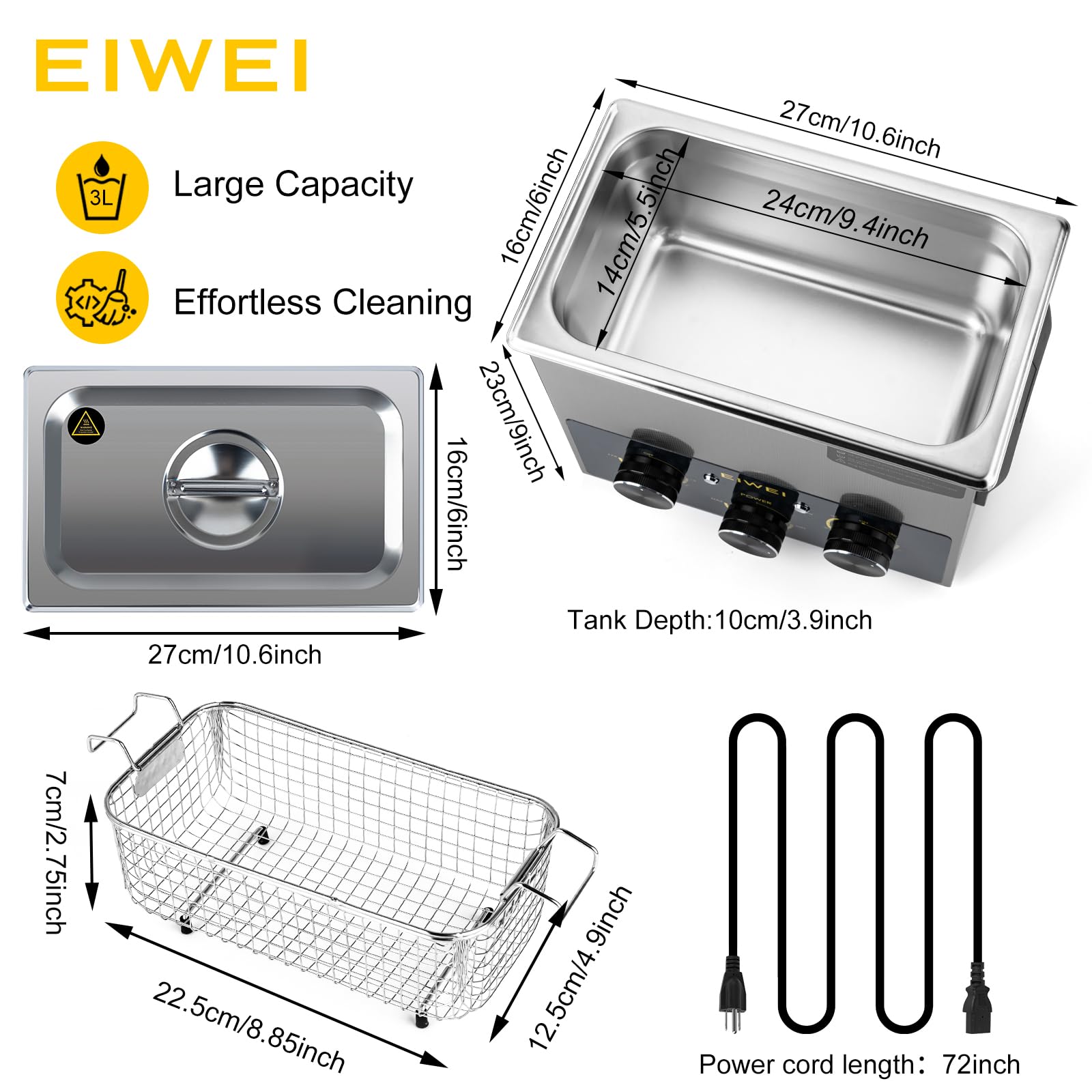 EIWEI 3L 超音波洗浄機 楽天市場】EIWEI 3L 超音波洗浄機 業務用 卓上型 28/40kHz