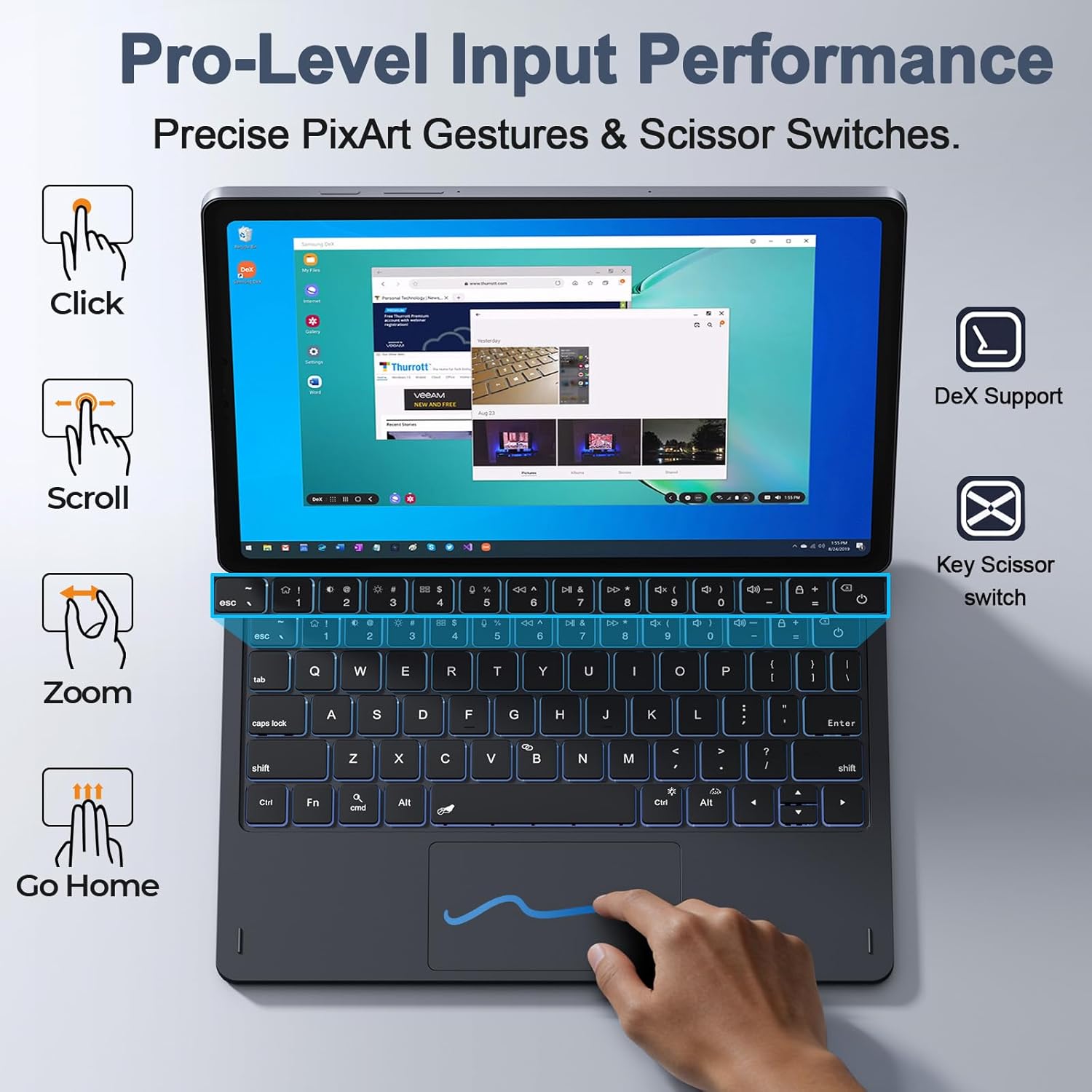 LAUDTEC Magic Keyboard Case for Samsung Galaxy Tab S11/S9 11inch,S10Lite/S10FE /S9FE 5G 10.9" Floating Cantilever Stand with Multi-Touch Trackpad & LED Display & S Pen Holder & 7-Color Backlit,Black