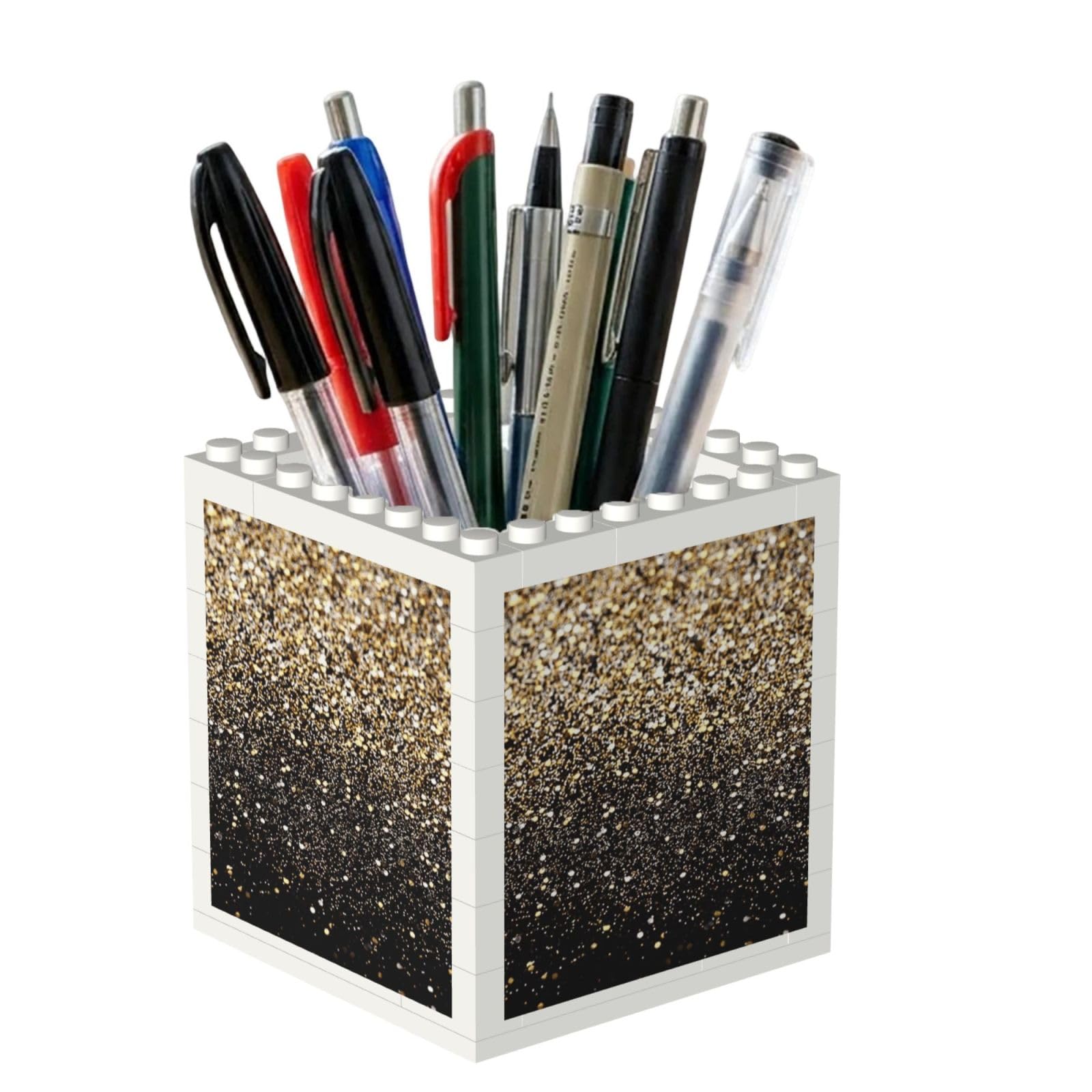 Poadnly Gold Shimmer Sequin, Pen Pot Pencil Holder for Office Home School, Compact Desk Organiser for Office Stationery