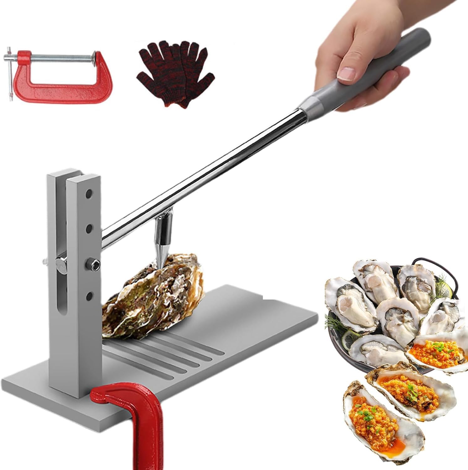 Herramienta manual para ostras con altura ajustable, cuchillos, guante y clip para marisquerías y restaurantes