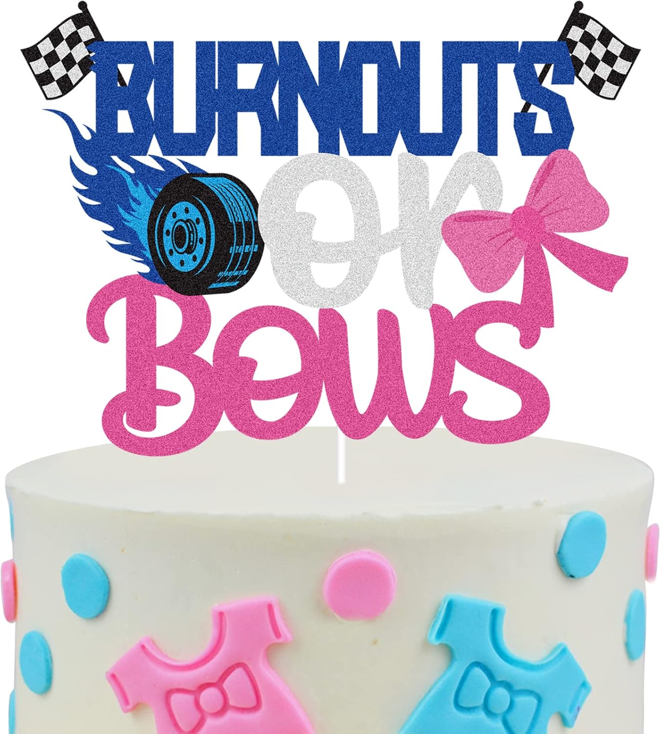 Burnots Or Bows Birthday Cake Topper - It's A Boy Or Girl Burnots Bow Pink Blue Glitter Cake Topper Décor - Gender Reveal Baby Shower - Kids Birthday Party Decoration