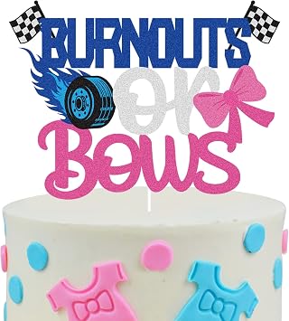 Burnots Or Bows Birthday Cake Topper - Its A Boy Or Girl Burnots Bow Pink Blue Glitter Cake Topper Decor - Gender Reveal Baby Shower - Kids Birthday Party Decoration