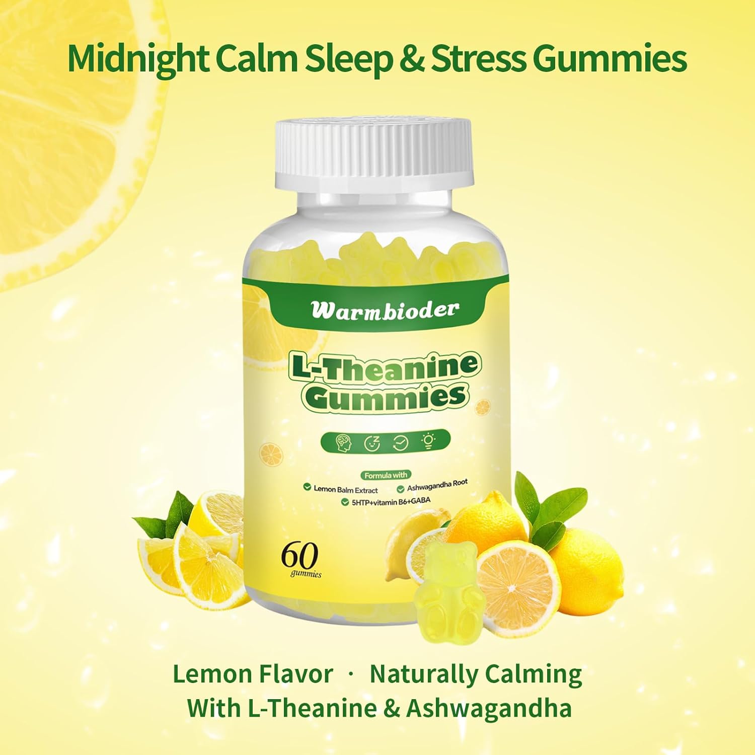 L-Theanine Gummies for Kids & Adults, l'theanine 400mg with Ashwagandha, GABA, 5HTP,L-Theanine Chewable Supplement for Relax, Zzz & Focus Support,Lemon Flavor - Image 4