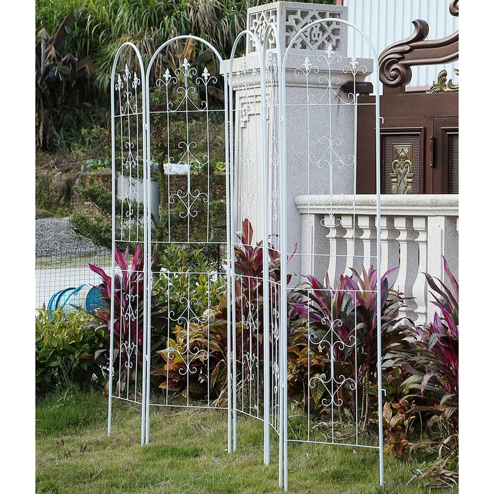 Traliccio da giardino bianco per piante rampicanti, altezza 210 cm, decorazione per recinzione ad arco per patio, prato, cortile, cortile, montaggio a parete