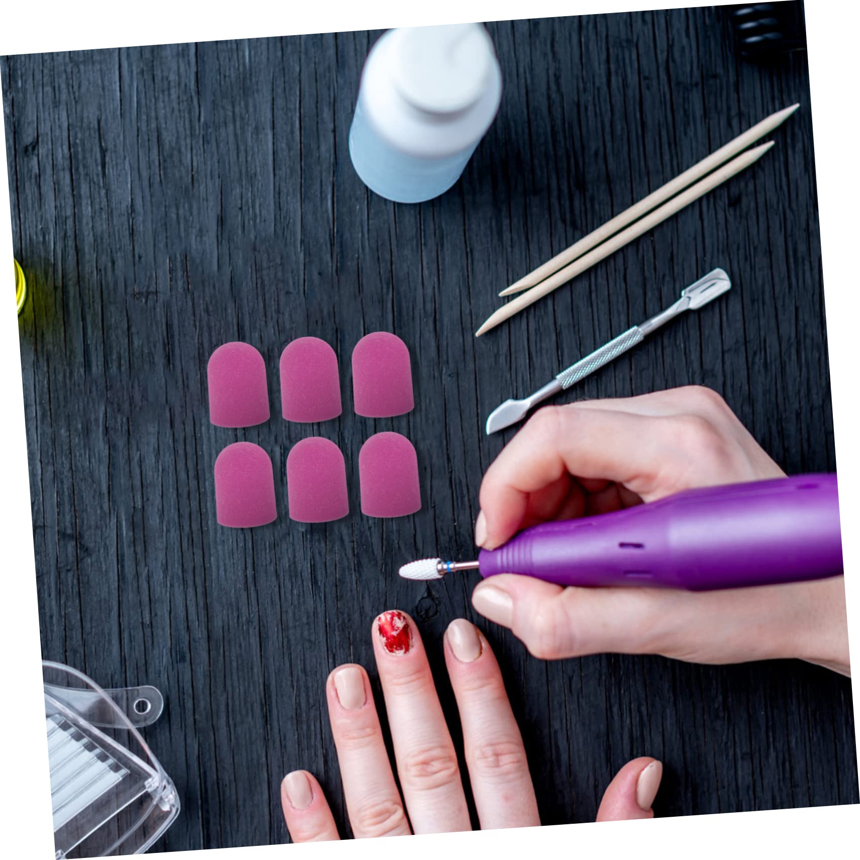 VICASKY 10pcs Manicure Sand Cap Nail Drill Bit Caps Fine Grit Sanding Bands for Nail Art