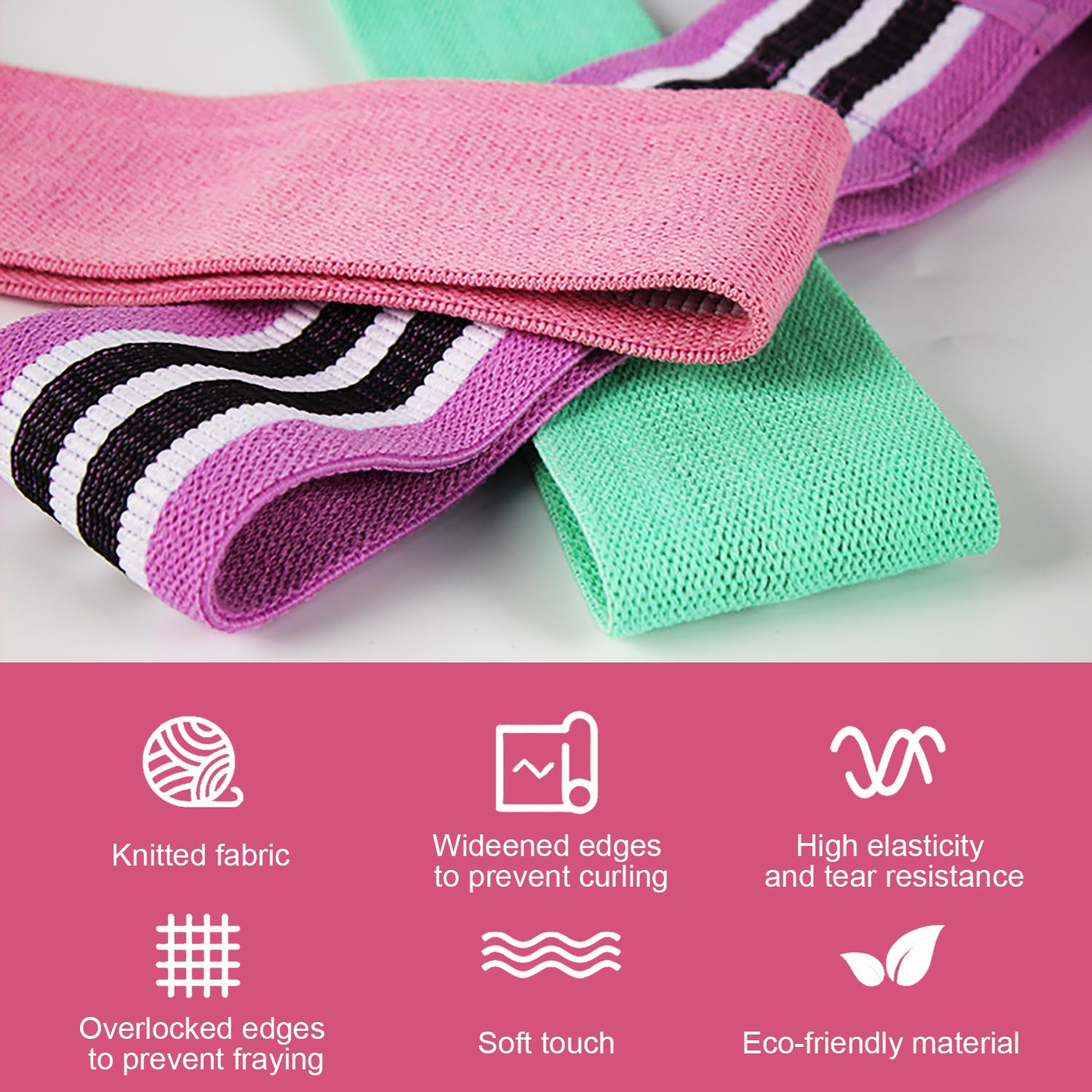 Bandes Elastiques de Fitness Antidérapantes en Tissu, 3 Niveaux de Résistance pour Yoga, Fessiers, Sac de Rangement