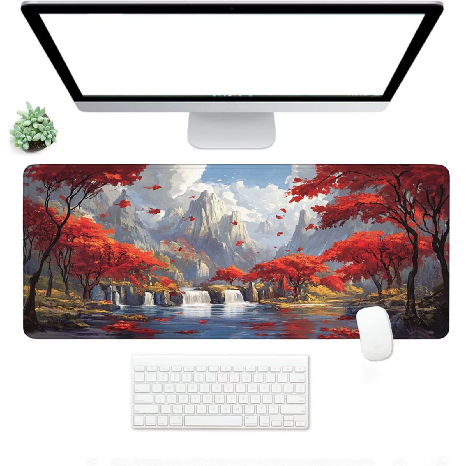 Podkładka pod mysz XXL 1000 x 500 x 3 mm, czerwona duża podkładka pod mysz z wodoodporną i antypoślizgową gumą klonową pod ręką biurko zszyte krawędzie, poprawia precyzję i szybkość dla gracza W-96