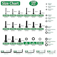 Vista 4 de Surtido de 1500 piezas de tornillos, tuercas y arandelas, kit de pernos y tuercas métricos M2 M3 M4 M5 M6 con cabeza hexagonal de casquillo, acero