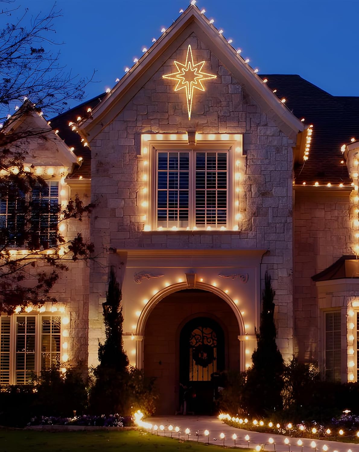 Shine Decor Large 43.3'' x32.68'' Star of Bethlehem, 220 LEDs Bright Waterproof Warm White LED Bethlehem Light, Plug In Motif Christmas Light Outdoor for Home Wall Nativity New Year Wedding Party Tree