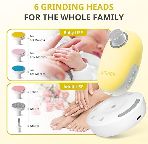 Miniatura 3 de AIRSEE Cortadora de uñas eléctrica para bebés con luz LED, cortaúñas para recién nacidos, lima de uñas eléctrica segura y fácil, juego de cuidado