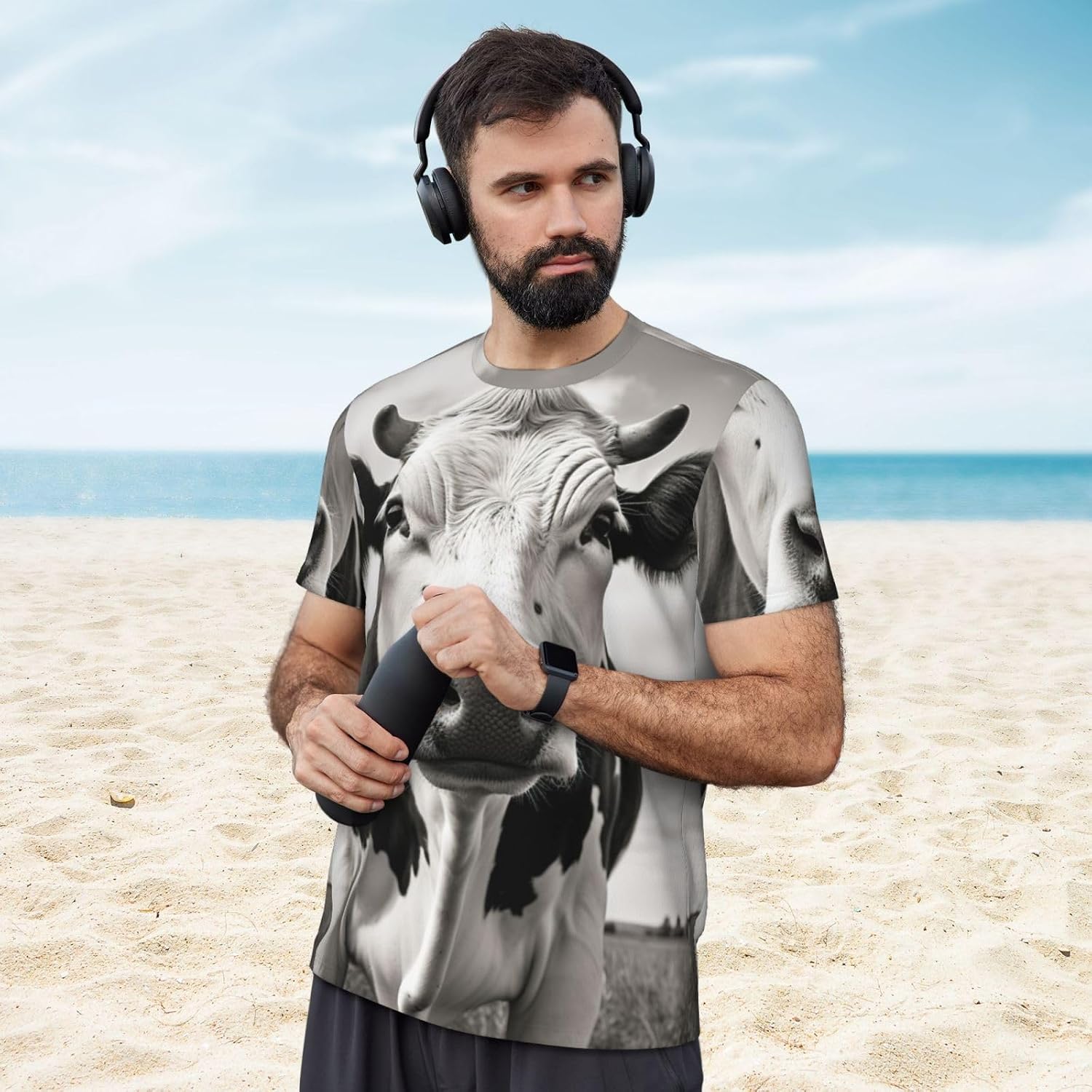 Cow in Black and White Print Mens Short Sleeve Mesh T-Shirt Breathable Athletic Gym Running Casual Sports Wear