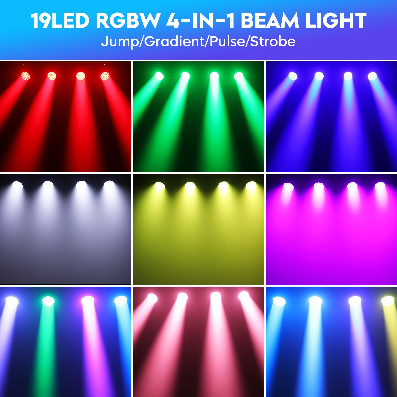 2 Pezzi con Flightcase 19x15W LED RGBW Teste Mobili, Wash Zoom 540°X/270°Y Rotazione d-mx512 Controllo Vocale Auto-Calibrazione per Palcoscenico Club Teatro Festa DJ