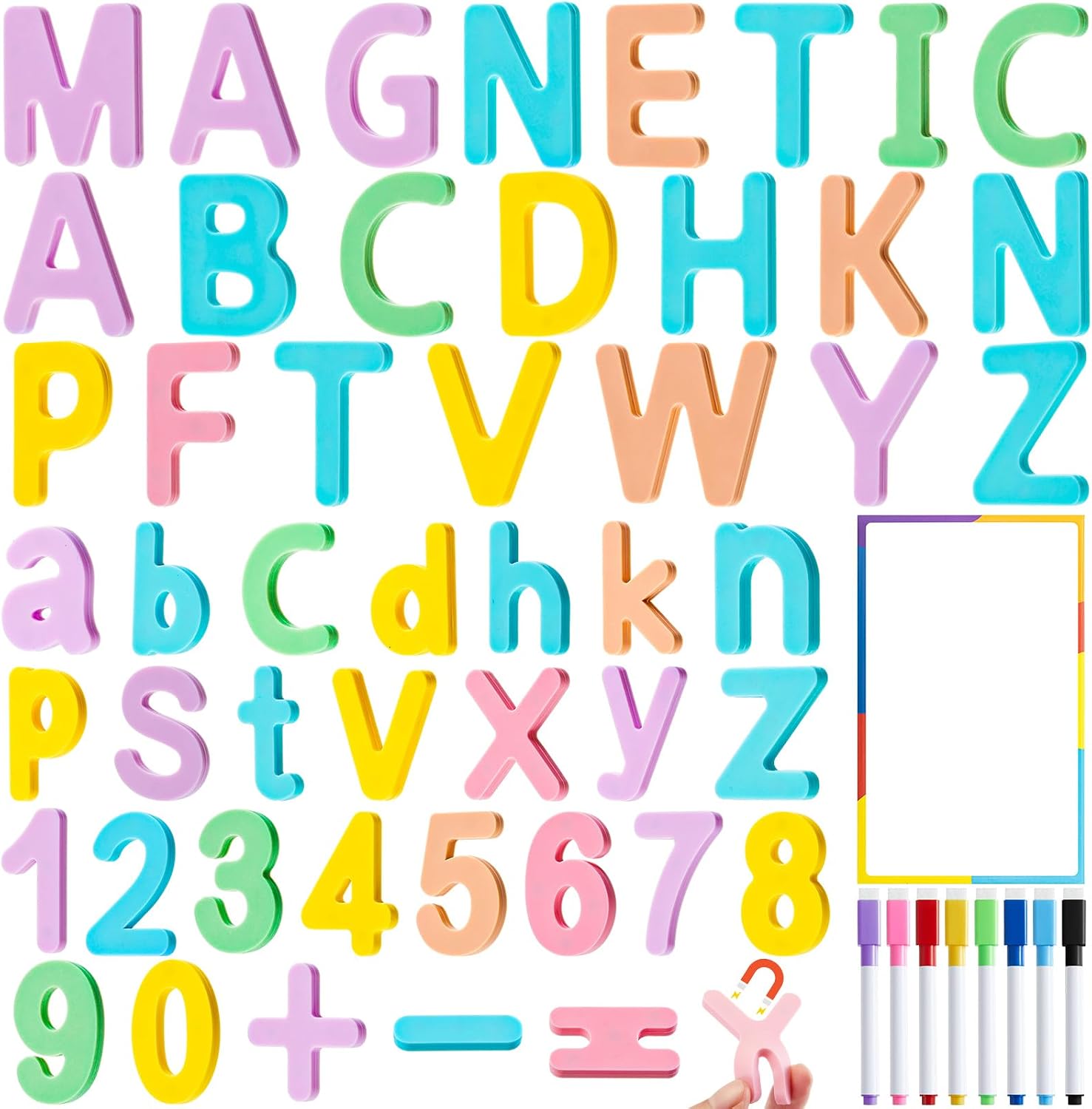 VioraWhite 74 Pcs Silicone Magnetic Alphabet Letters Kit (CPC Certified) Colorful ABC Numbers Magnets Markers with Double-Side Board Educational Learning Toy Bulk for Kid Baby Girl Boy Gift