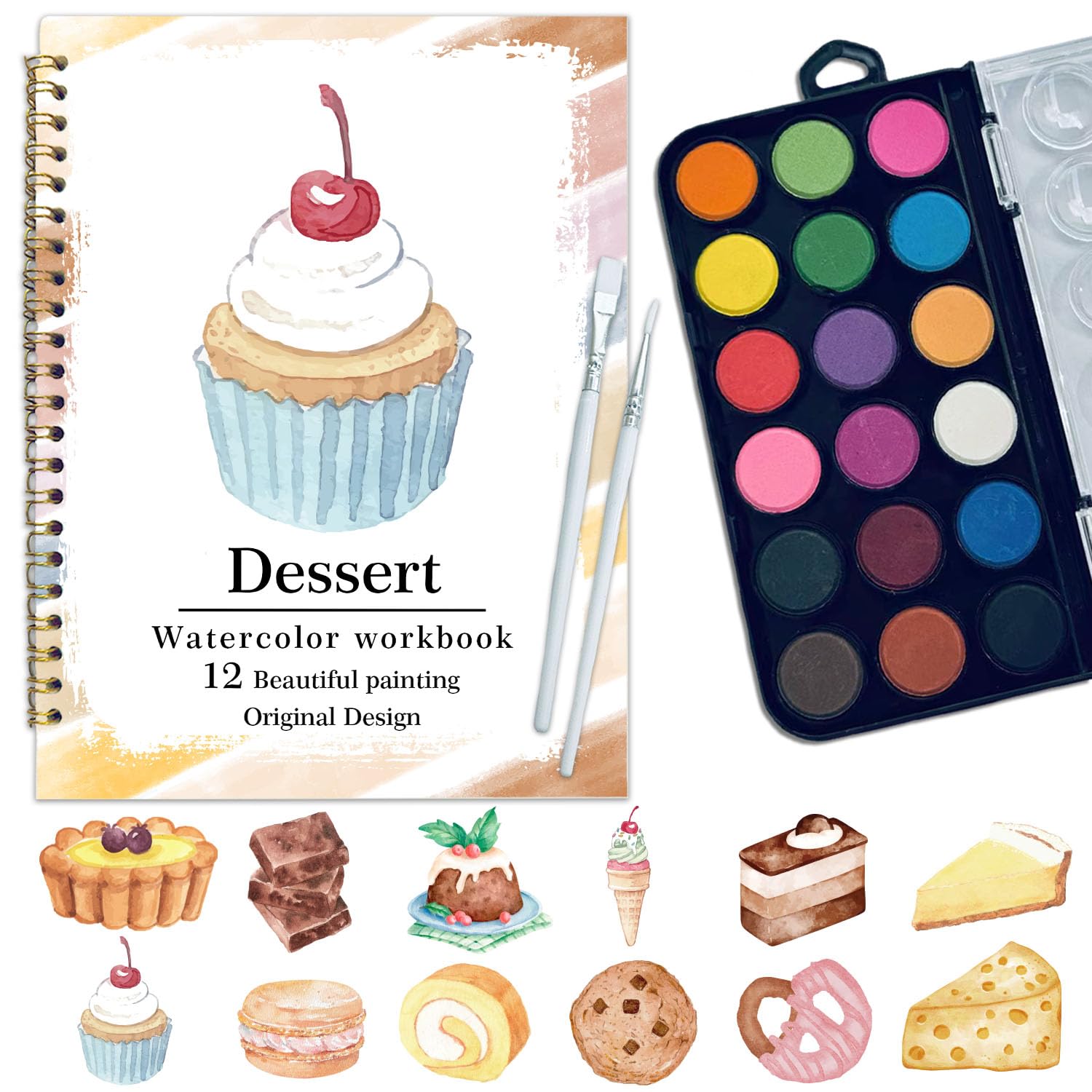 Cahier d'aquarelle débutant pour apprendre facilement à peindre les desserts