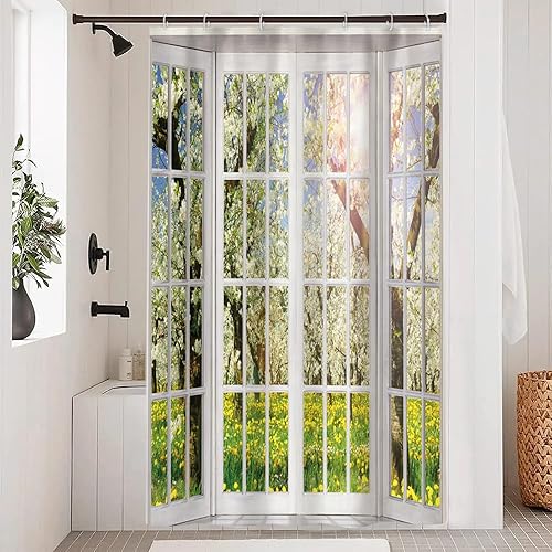 Miniatura 48 de Cortina de ducha verde salvia con eucalipto, cortina de ducha de tela impermeable con hojas de planta de primavera, cortina de ducha acuarela verde