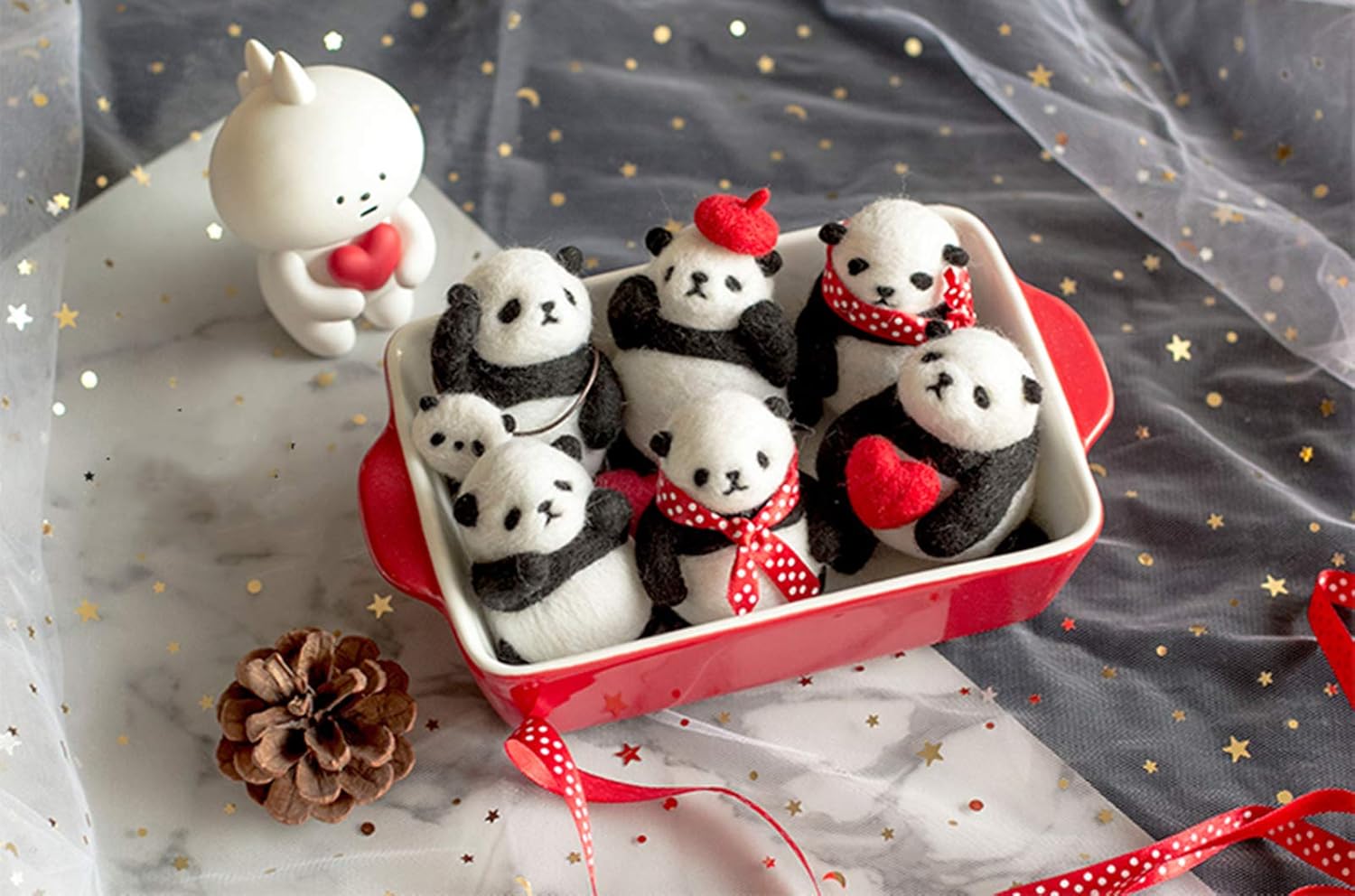 DIY Wool Needle Felting Kit with Needle Felting Tools, Extra Material Kit,Video Tutorial,Easy for Beginners, Panda & Panda Brooch, Felted Animal(Two)