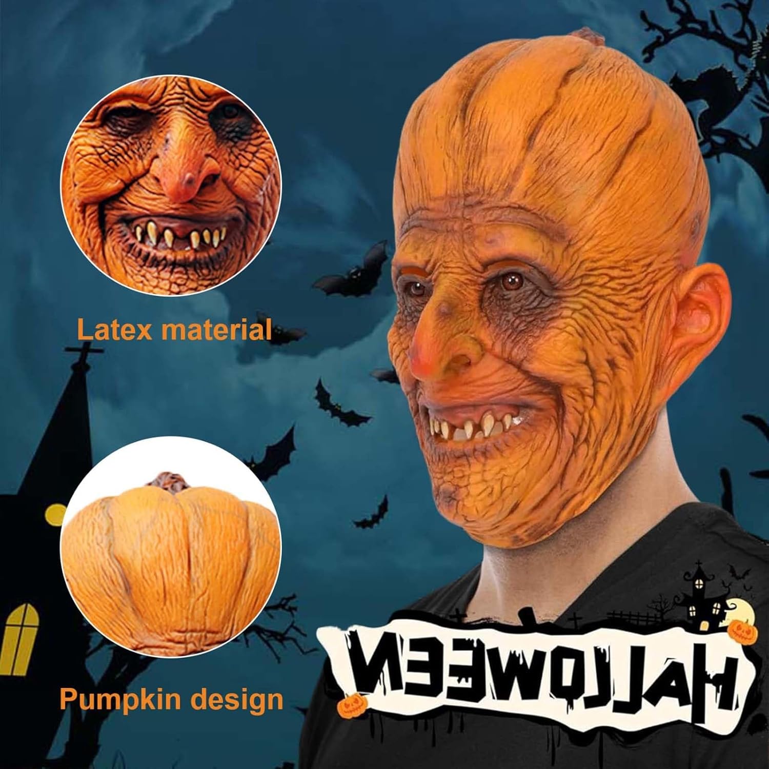Halloween Mask - Pumpkin Mask Latex Scary Halloween Mask, Scary Latex Head Mask, Creepy Pumpkin Head, With Ventilation Holes Masquerade Cosplay Costume Halloween Masks