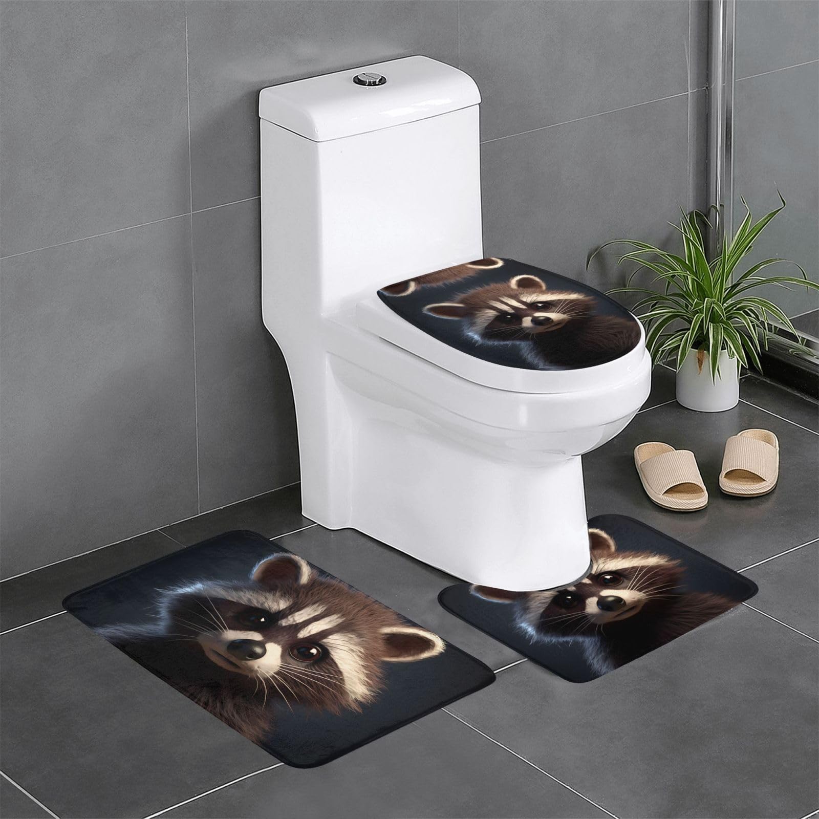 Tapis de salle de bain antidérapant Little Raccoon pour WC et coiffeuse
