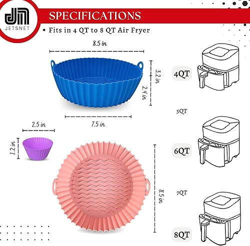 Miniatura 2 de Paquete de 3 forros de silicona para freidora de aire de 85 pulgadas para freidora de aire reutilizable de 5 a 8 cuartos de galón insertos para