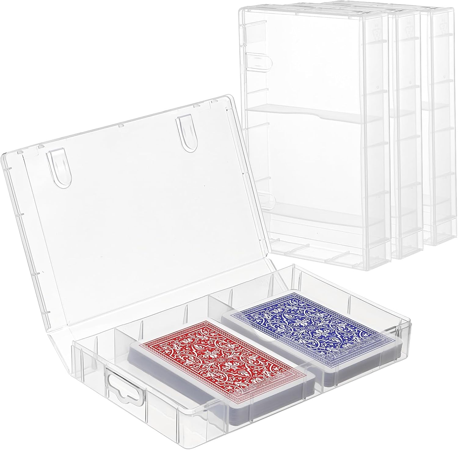 4 PCS Plastic Playing Cards Boxes, Snaps Closed Empty Plastic Storage Box, 2 Decks Card Case Playingcard Storage Clear Business Trading Card Case for Cards