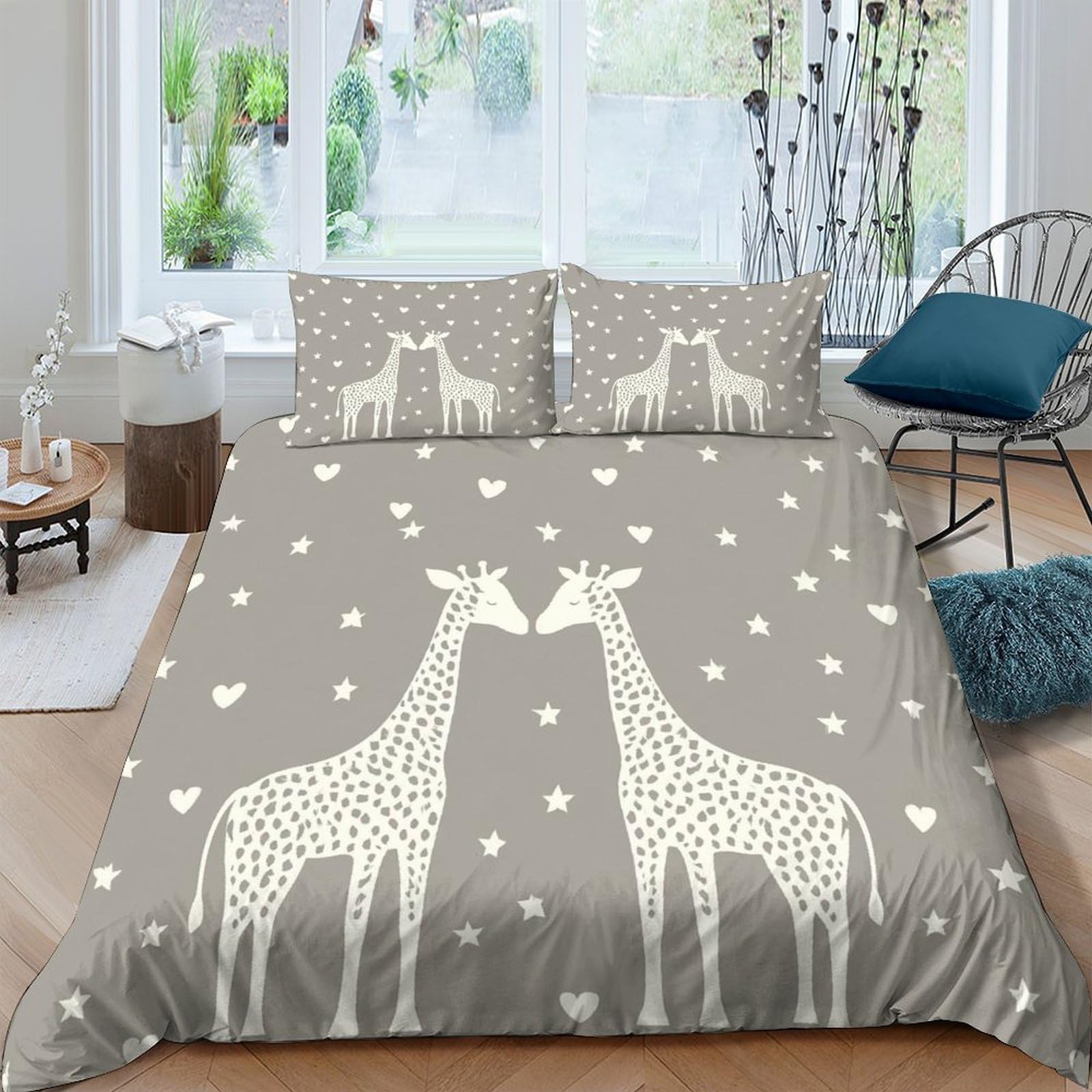 Ctjqhvkz Style-8 3D Printed Kissing Giraffes Fitted Sheet Microfiber Grey Animal Pattern Bed Cover For Bedroom Guest Room Decor Single（135X200cm）